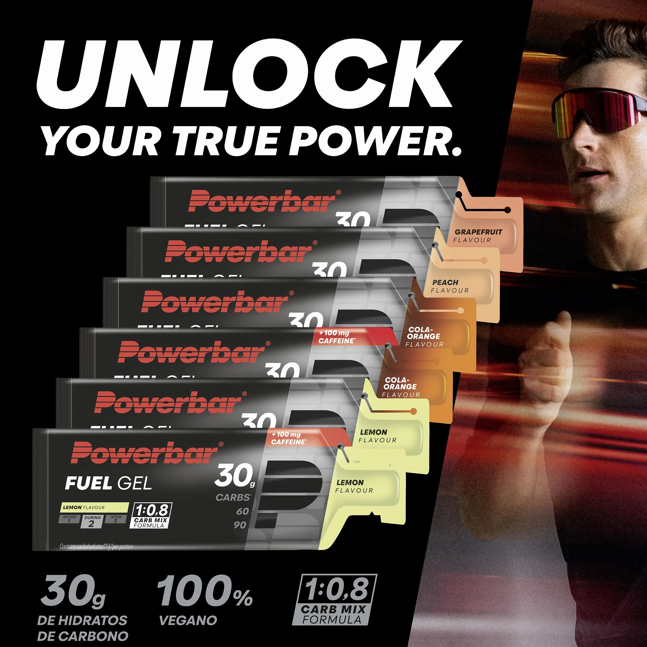 Powerbar Fuel 30 Gel Lemon 12x50ml Gel Energético Alto en Carbohidratos 100mg Cafeína