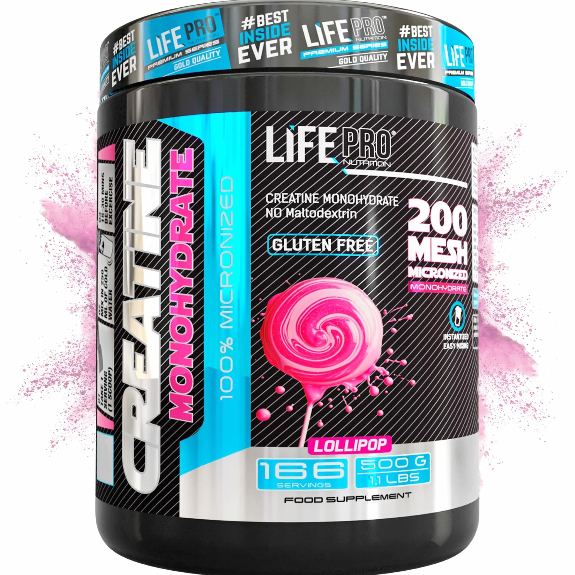 Life Pro Creatina Monohidratada 200 Mesh Micronizada, 99.9% Pureza, 500g