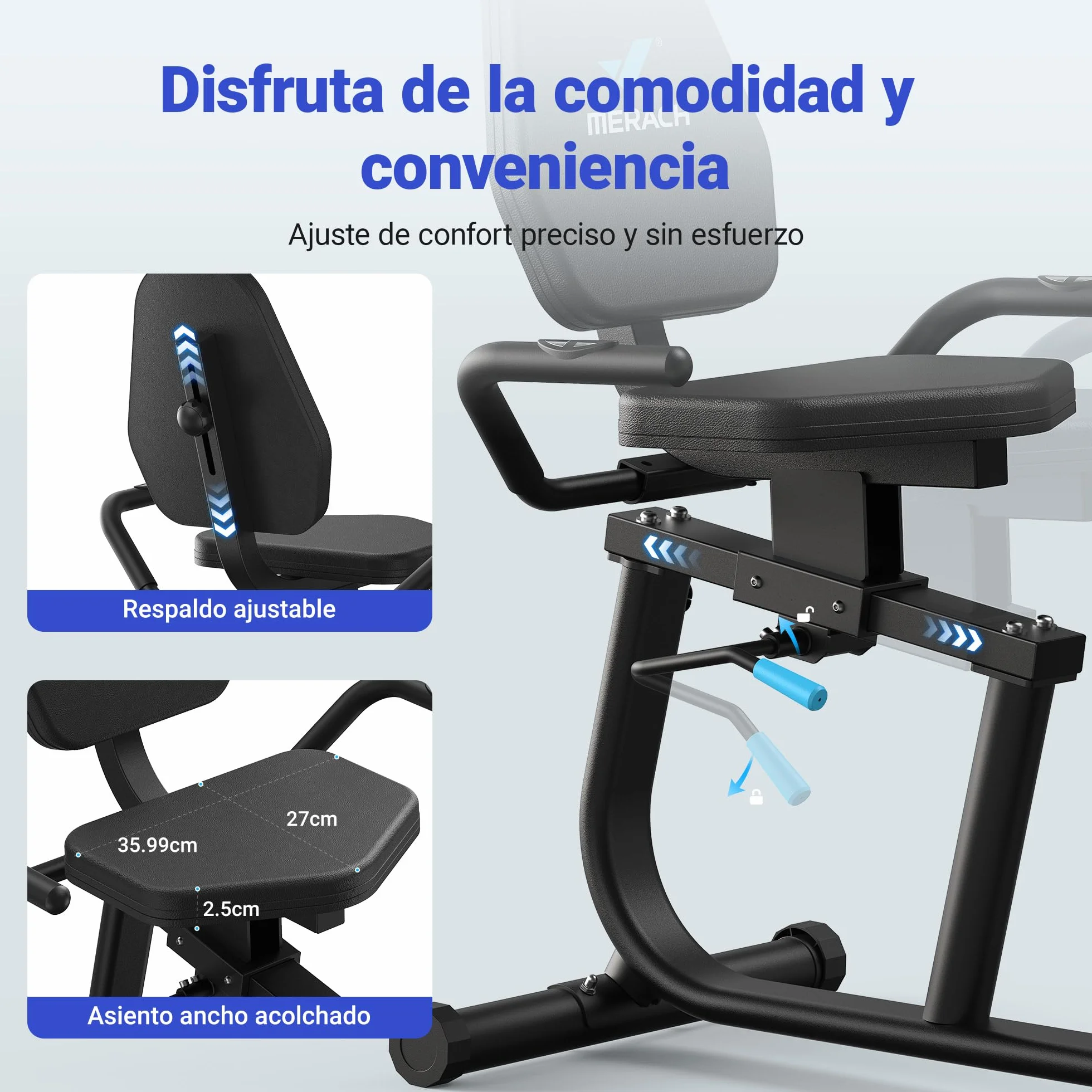 MERACH Bicicleta Estatica, Bicicleta Estática Magnética con 8 Niveles de Resistencia Ajustables, Bicicleta Reclinada con Pantalla LCD, Manillar de Frecuencia Cardíaca, Capacidad de Carga de 136 kg