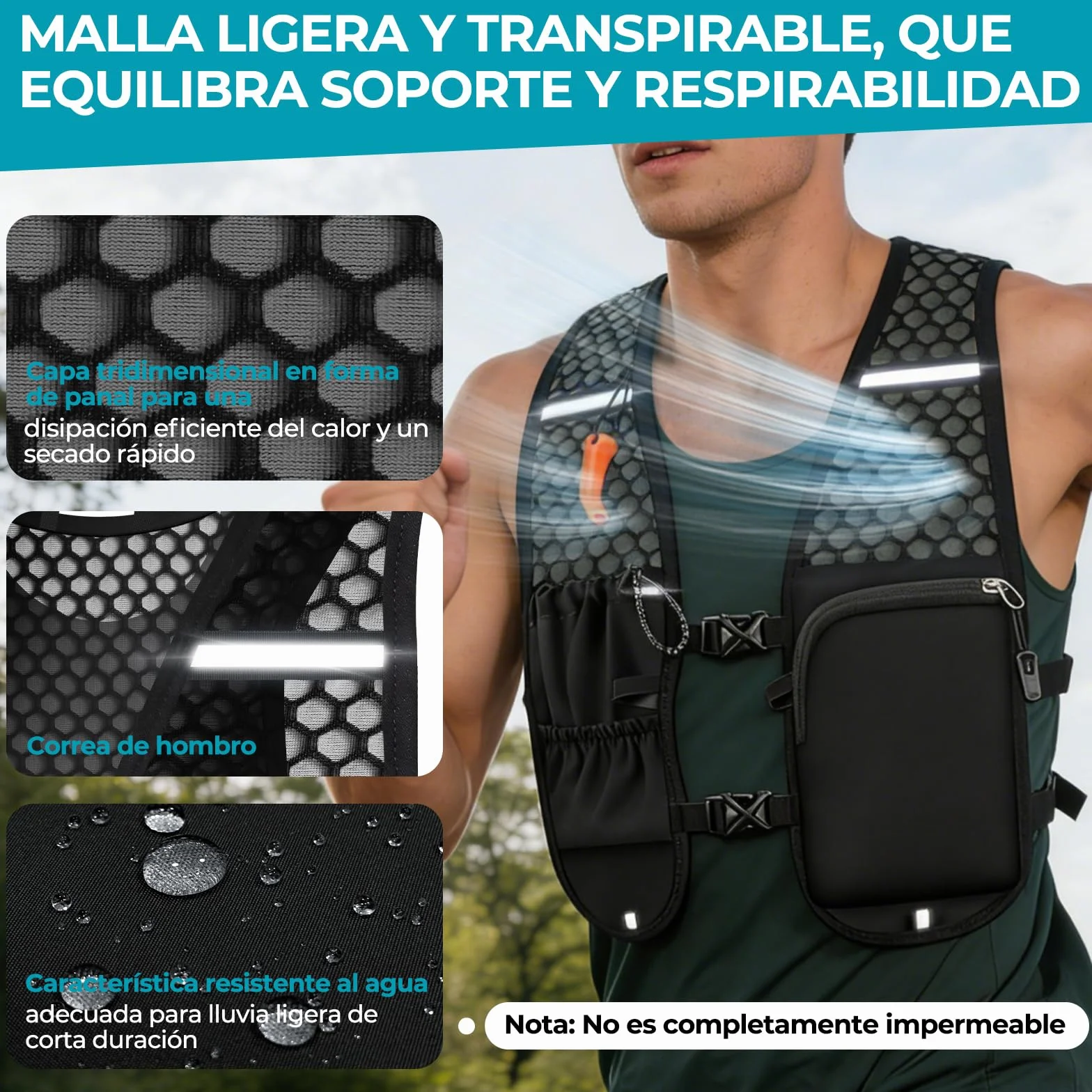 Chaleco Running Hombre Mujer, Ultraligero 160g Mochila Running Botella Agua 500 ml, Chaleco Trail Running Ajustable Reflectante con Silbato y Bolsillos para Maratón Ciclismo Senderismo