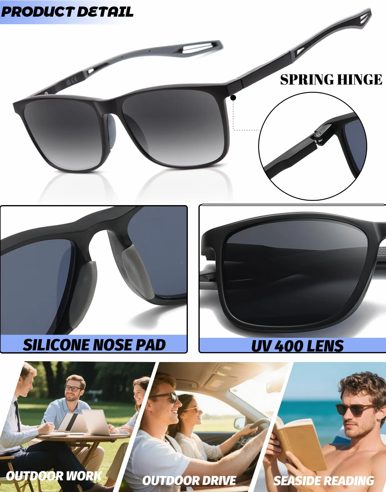Hubeye Gafas de lectura deportivas ultraligeras anti luz azul 2.50 Negro Naranja Azul