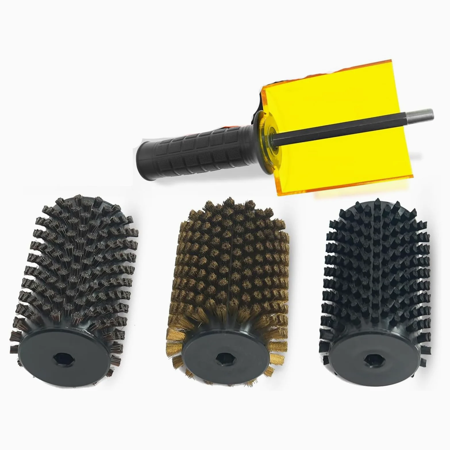 Kit de cepillo rotativo para esquís, eje para mango de cepillo rotativo, eje de 150 mm/200 mm/300 mm con los 3 cepillos (nylon, latón y crin de caballo) para encerado, para usar con taladro eléctrico