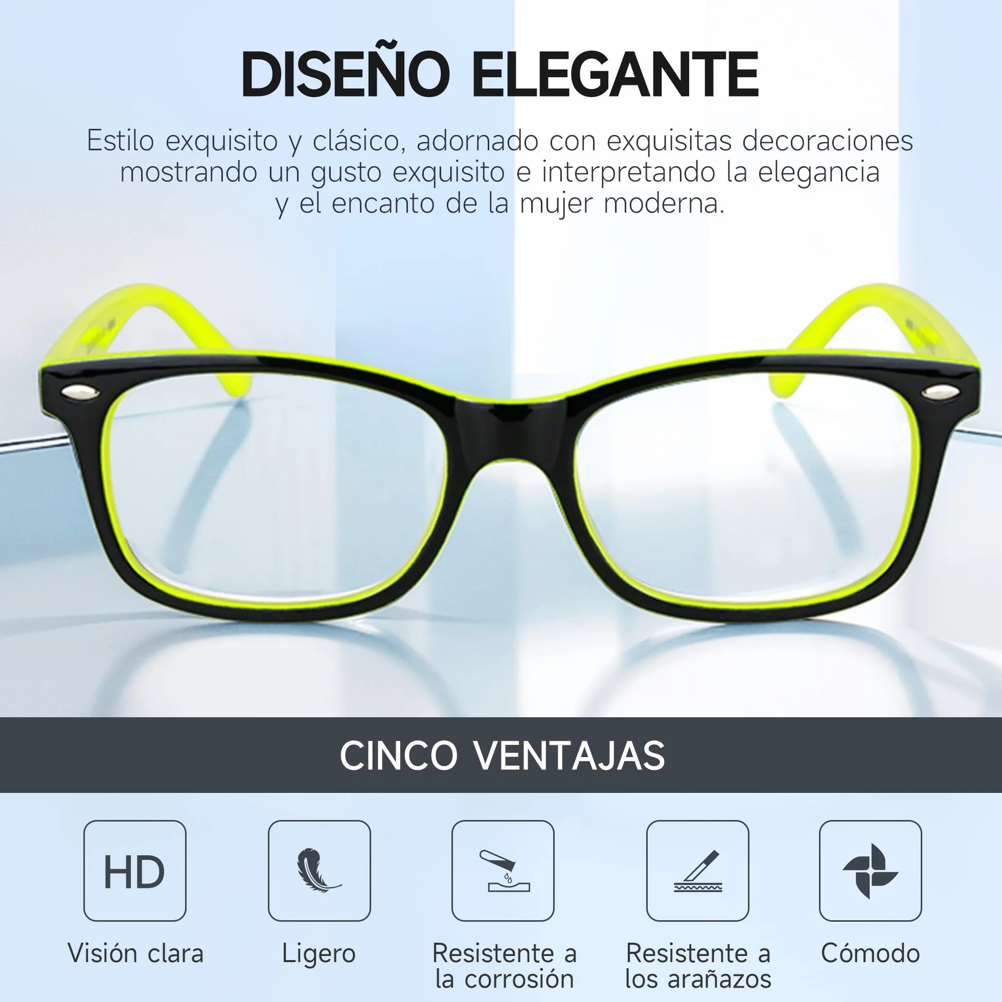 NEW VISION Gafas Presbicia Hombre Estilo Clásico Protección UV400 Gafas De Lectura NV056 +2.50 Amarillo Marcos Ligeros
