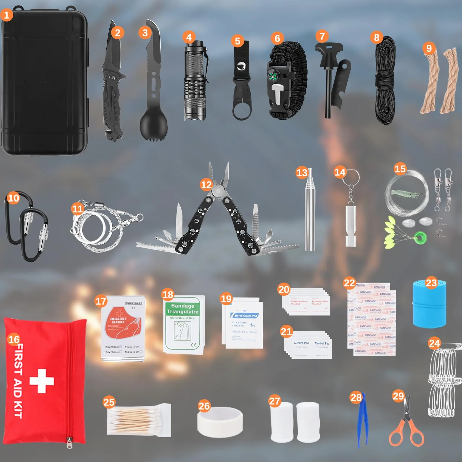 Kit de Supervivencia de Emergencia al Aire Libre, Equipo para Camping y Senderismo