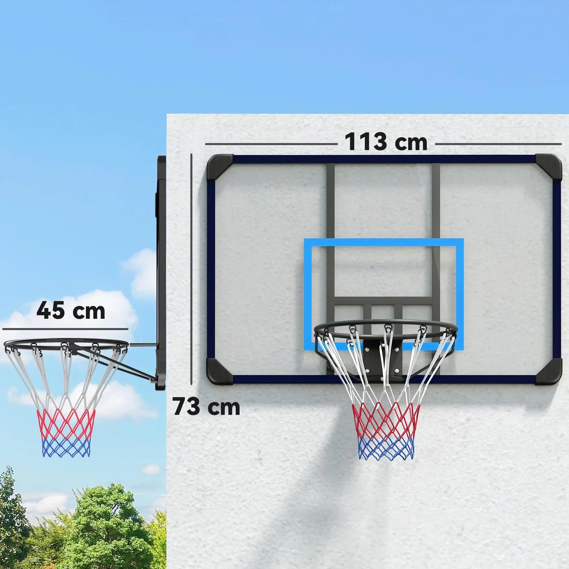SPORTNOW Canasta de Baloncesto con Tablero 45 cm Acero Exteriores Montaje Pared