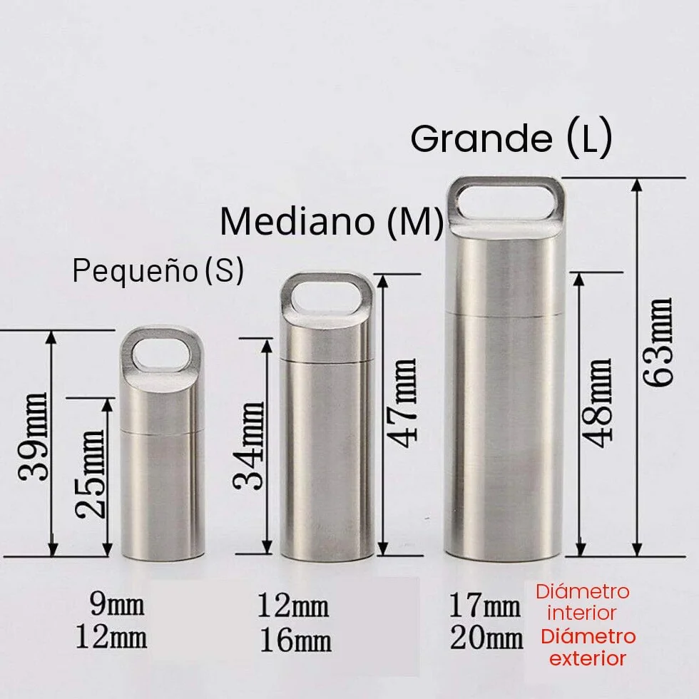 Pastillero impermeable de metal plateado grande portátil para llavero