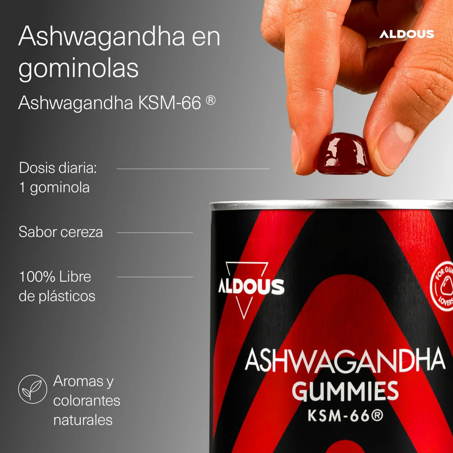 ALDOUS Ashwagandha KSM-66 Gominolas 120 Gummies sabor Cereza Relajación Natural