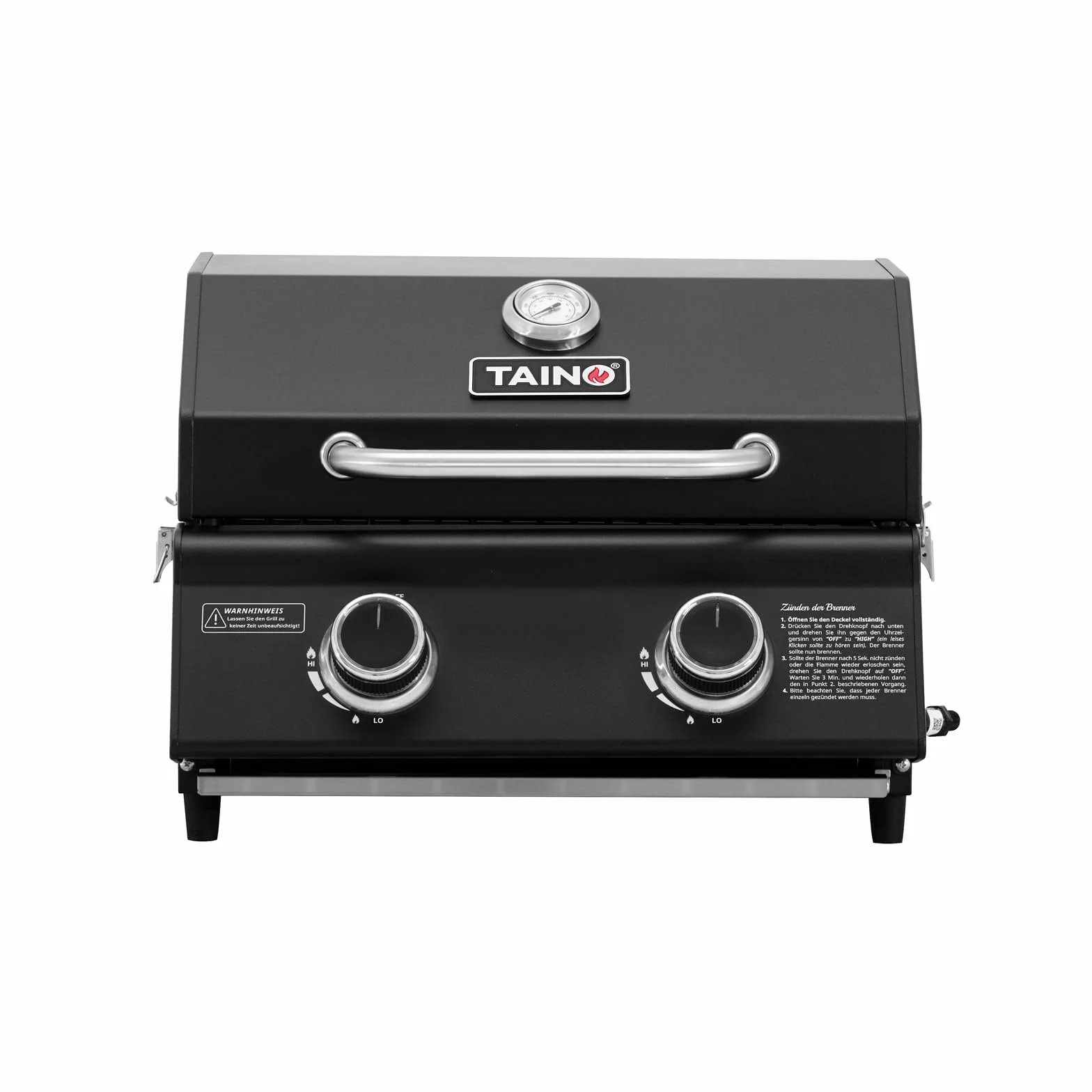 TAINO Platinum Compact Dark - Parrilla de mesa con 2 quemadores, parrilla de gas compacta para camping, mini barbacoa portátil