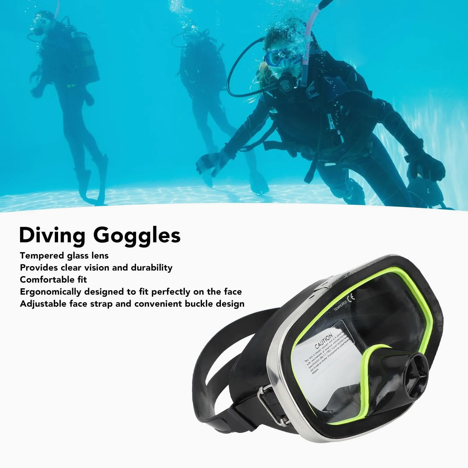 Gafas de buceo de silicona, lentes de vidrio templado impermeables, gafas subacuáticas para nadar y bucear
