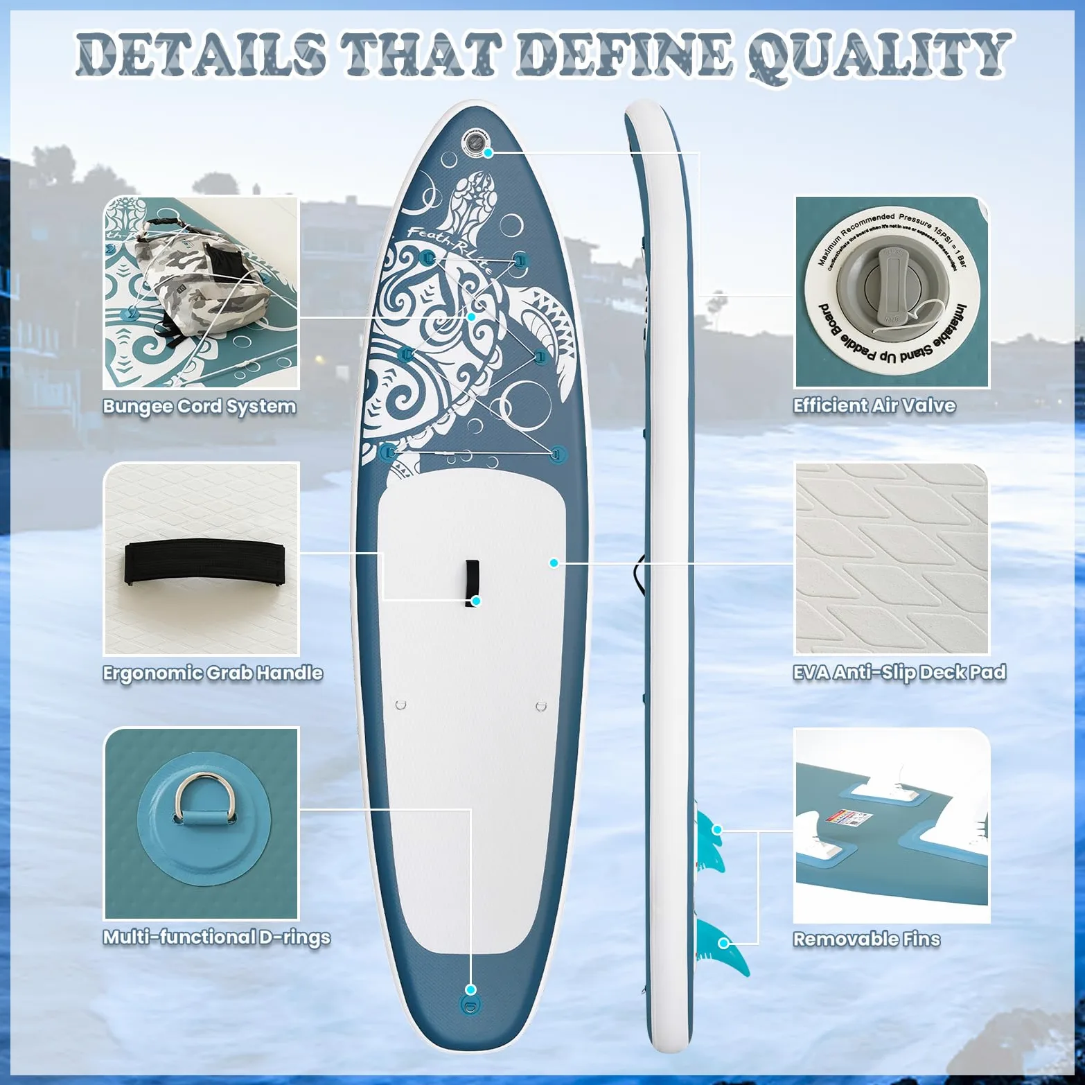 FEATH-R-LITE Inflatable Stand Up Paddle Board Ultra-Light Paddleboards - Sup Accessories Adjustable Paddle, Pump, Backpack, Leash, Fins for All Skill Levels