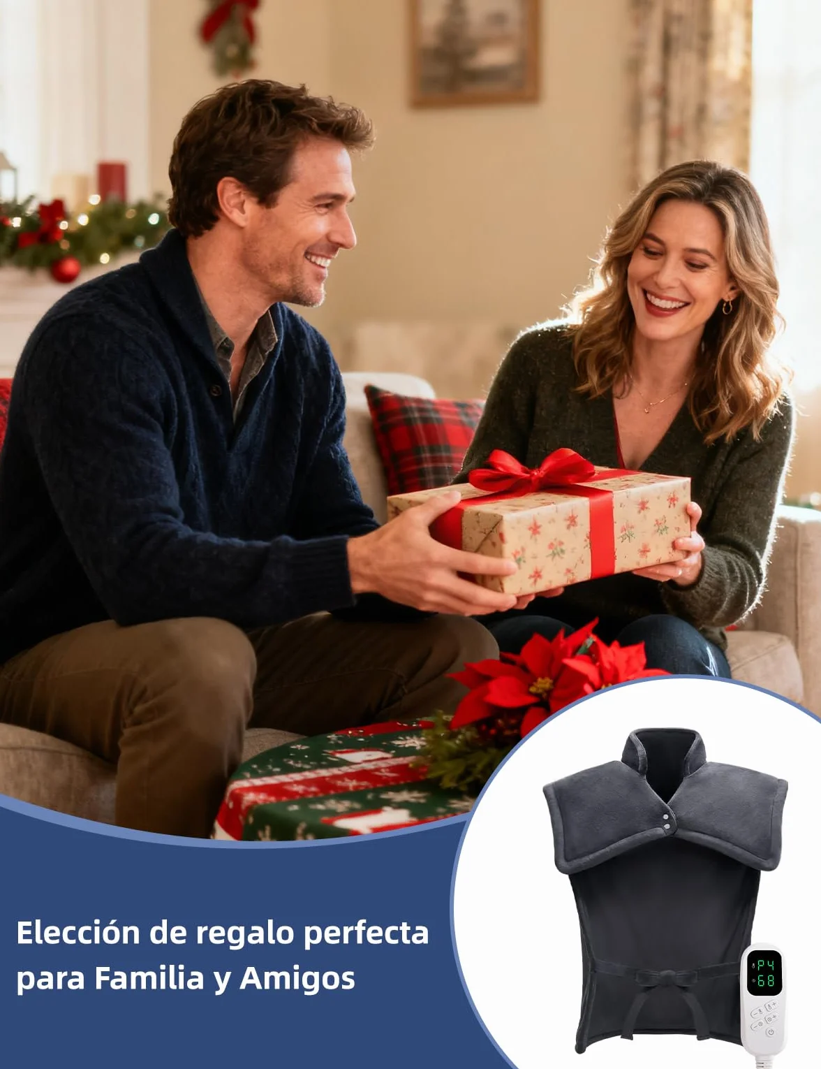 Manta Eléctrica Espalda y Cuello 80×88 CM Almohadilla Térmica 6 Niveles Apagado Automático Lavable