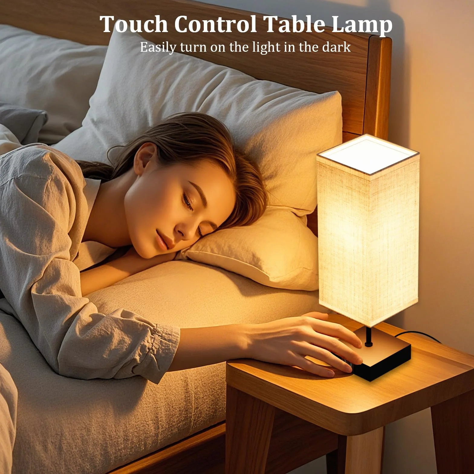 Lámparas de Mesita de Noche Control Táctil, Bedside Lamp Regulable con 3 Temperaturas de Color y 2 Puertos USB
