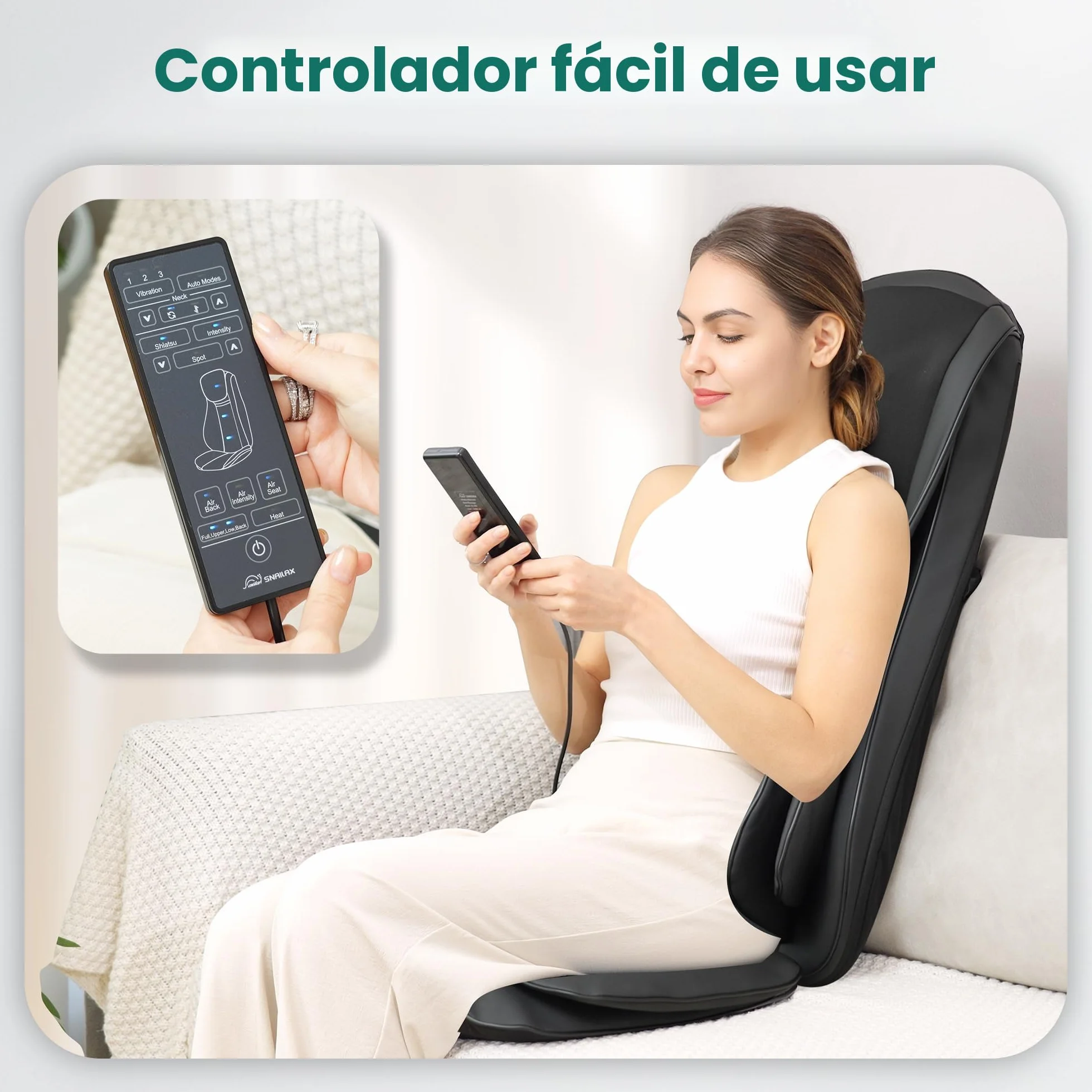 Snailax Cojín de masaje Shiatsu para espalda, cuello y hombros con compresión y vibración