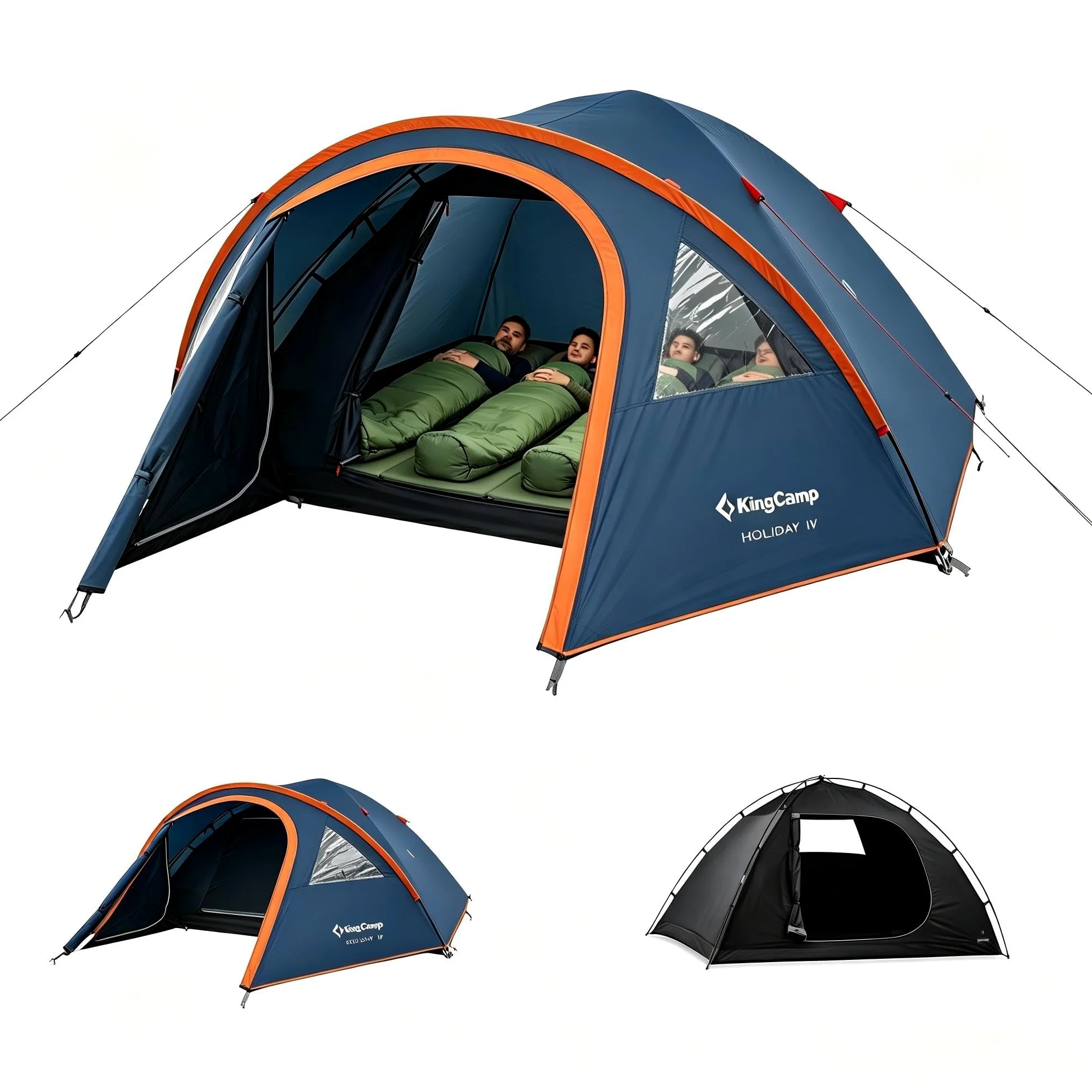 KingCamp 3-4 Personas Tienda Impermeable 3000mm Tienda Camping con Porche y Ventana PVC, Tienda Cúpula Doble Capa con Vestíbulo para Festival, Acampada Familiar, Jardín
