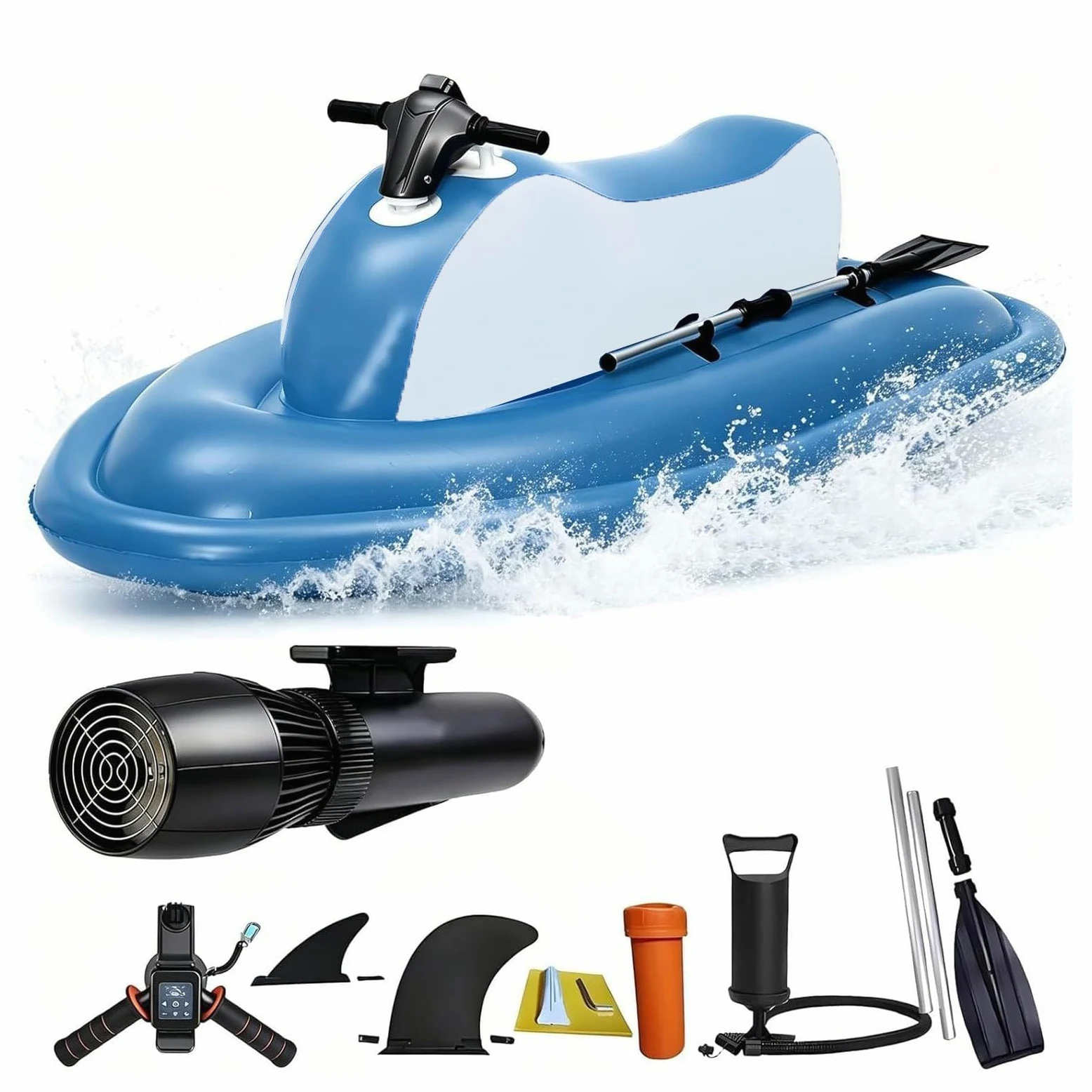 Bote Inflable Motorizado para 2 Personas – Capacidad de 220 Kg | Control de 9 Velocidades (máx. 7 Km/h) | Autonomía de 130 Minutos | para Piscinas, Lagos y Mar 10000mAh