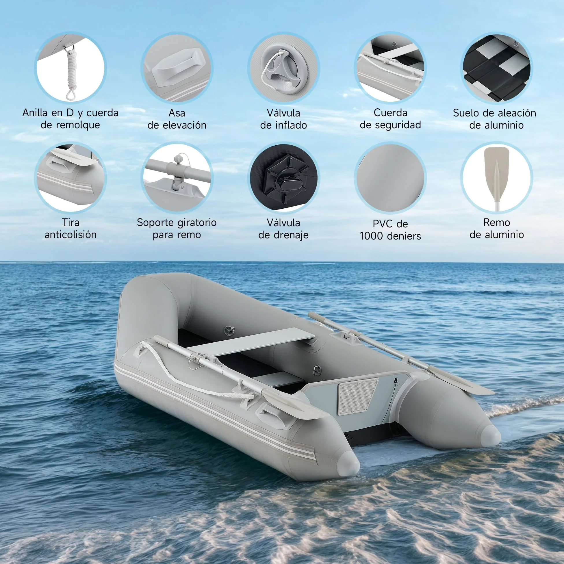 CO-Z Bote Inflable para Adultos Bote Inflable para 4 Personas, Capacidad de 450 kg, Base de aleación de Aluminio para Pesca náutica, Juego Compatible con Motor fueraborda