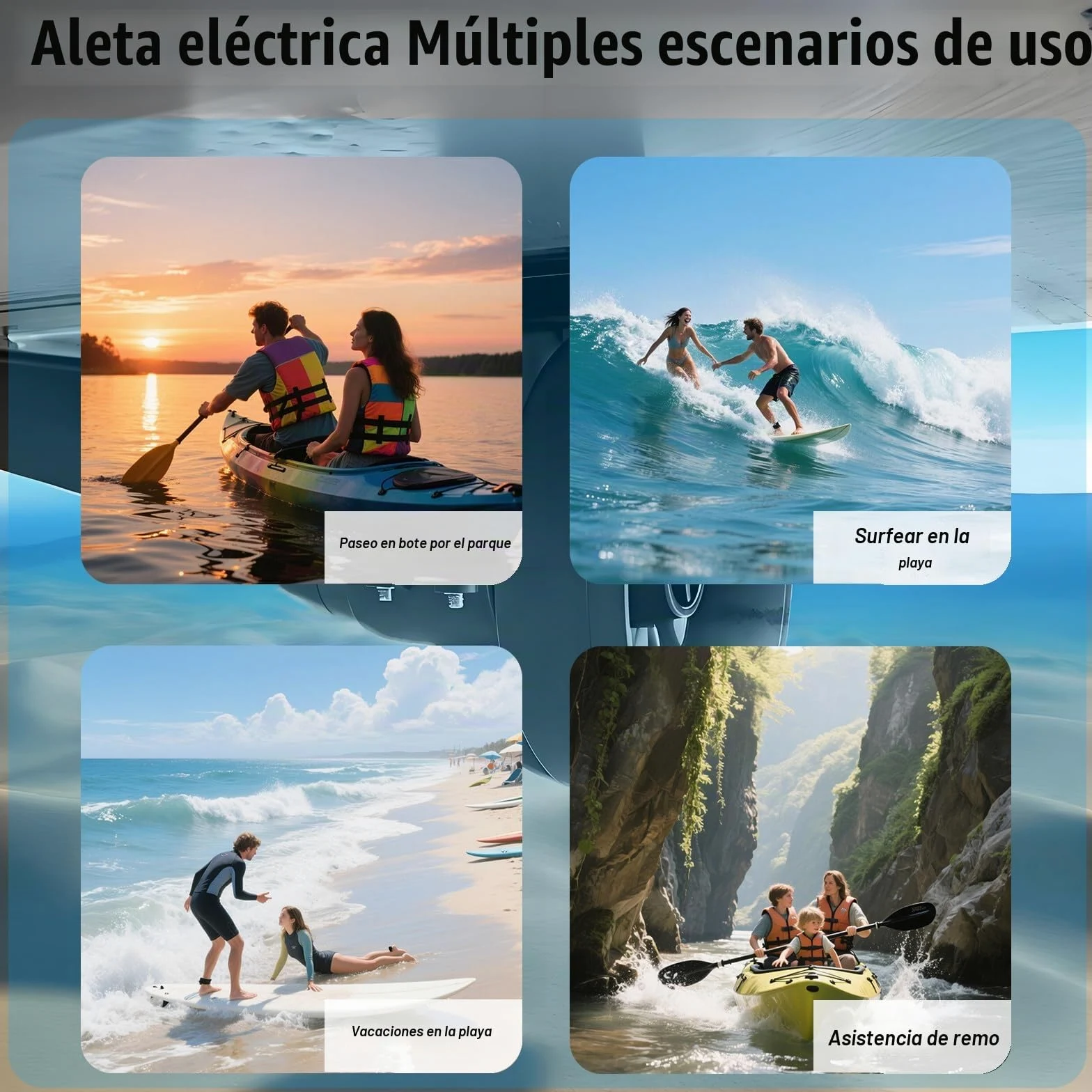 Motor Eléctrico para Kayak, Kit Motor para Kayak, Motor Arrastre 288w con Velocidad 5km/H, 90 Min Uso Continuo, Instalación Sin Herramientas En Los Rieles del Kayak