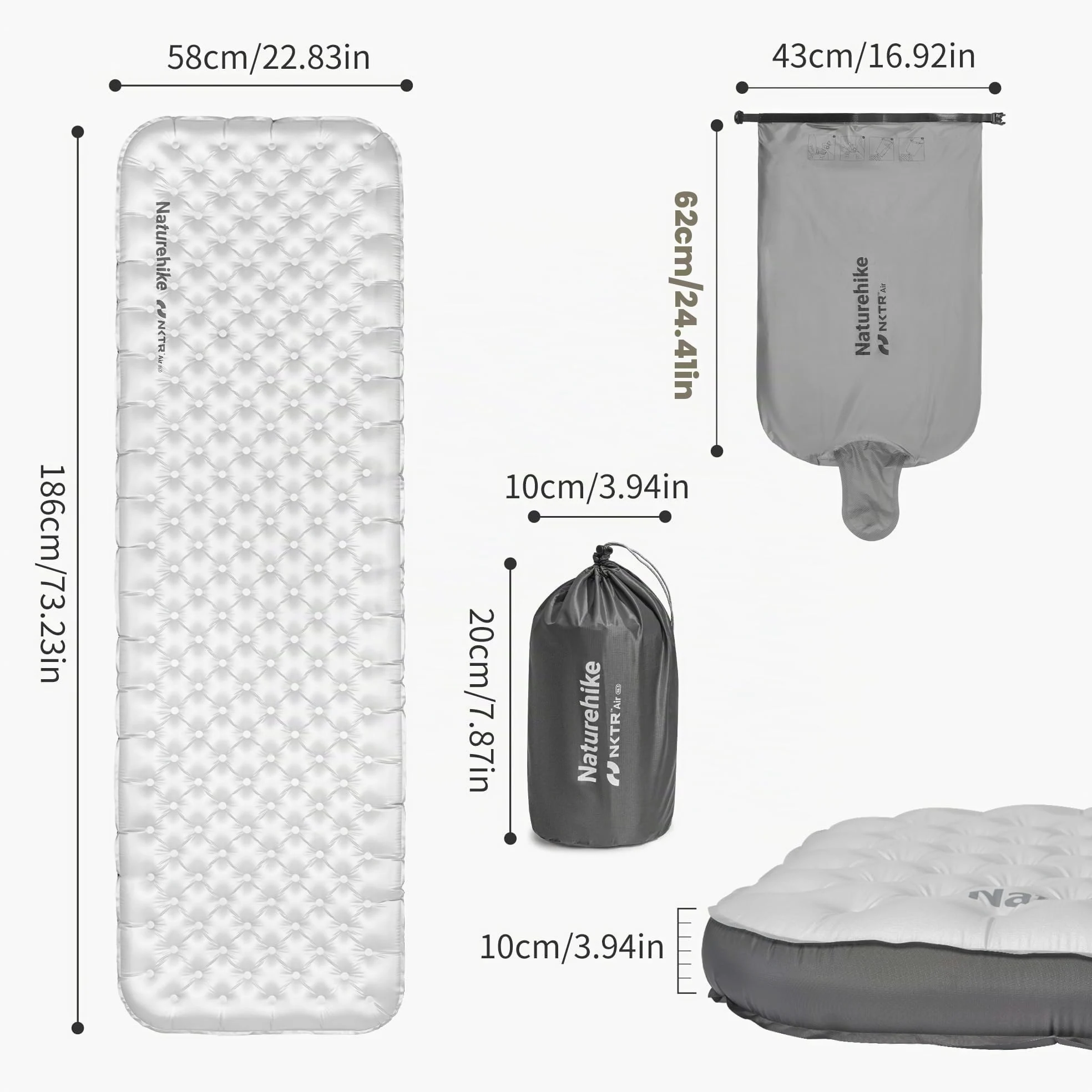 Naturehike Esterilla térmica de 6,5 R para acampar con paredes laterales, 4 estaciones, 10 cm de grosor, ultraligera, autoinflable, duradera, con bolsa inflable
