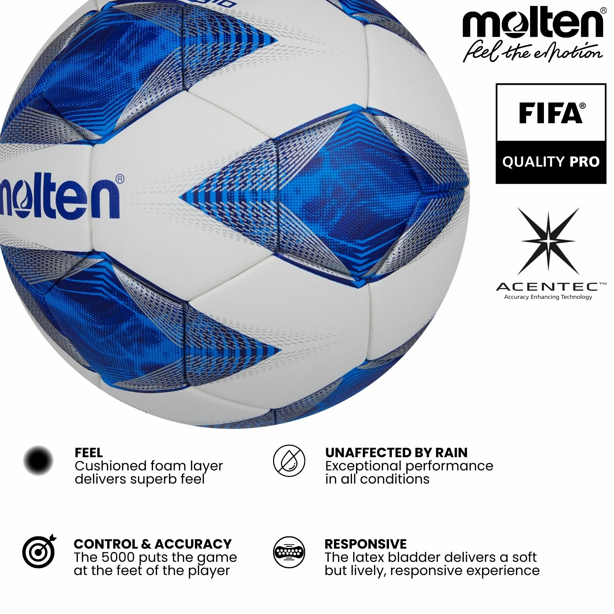 Molten UEFA Europa League 2022/23 Réplica Oficial 5000 - Balón de fútbol, Color Blanco y Naranja