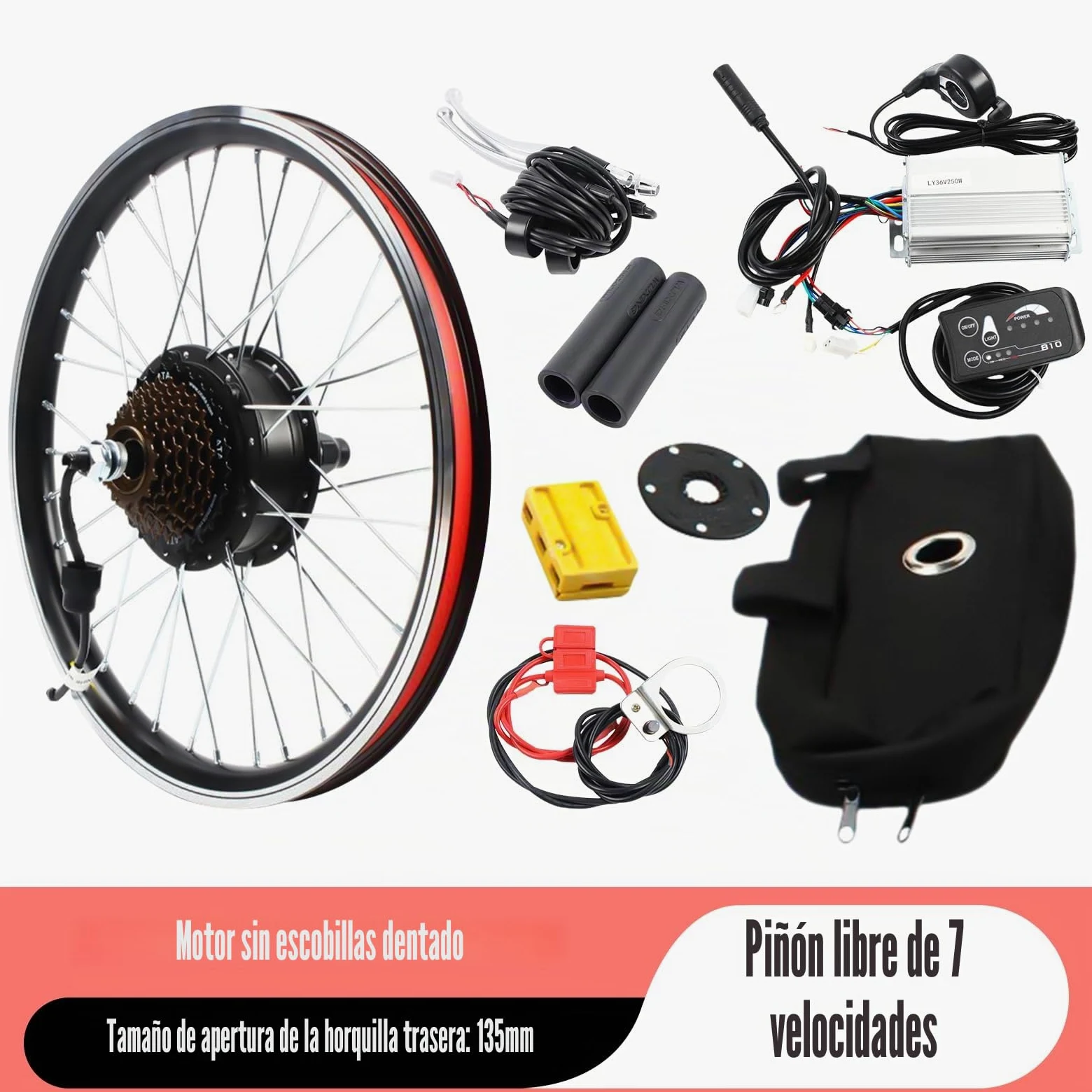 Kit de conversión de bicicleta eléctrica de 20 pulgadas 36 V 250 W – Kit de conversión de rueda trasera de motocicleta con pantalla LED – conversión de bicicleta eléctrica para viajes diarios y