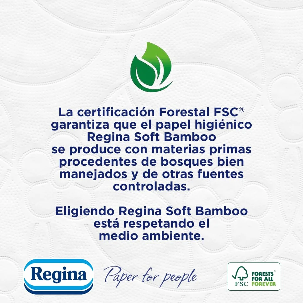 Regina Soft Bamboo Papel Higiénico 3 Capas 160 Hojas Fibras de Bambú Certificación FSC