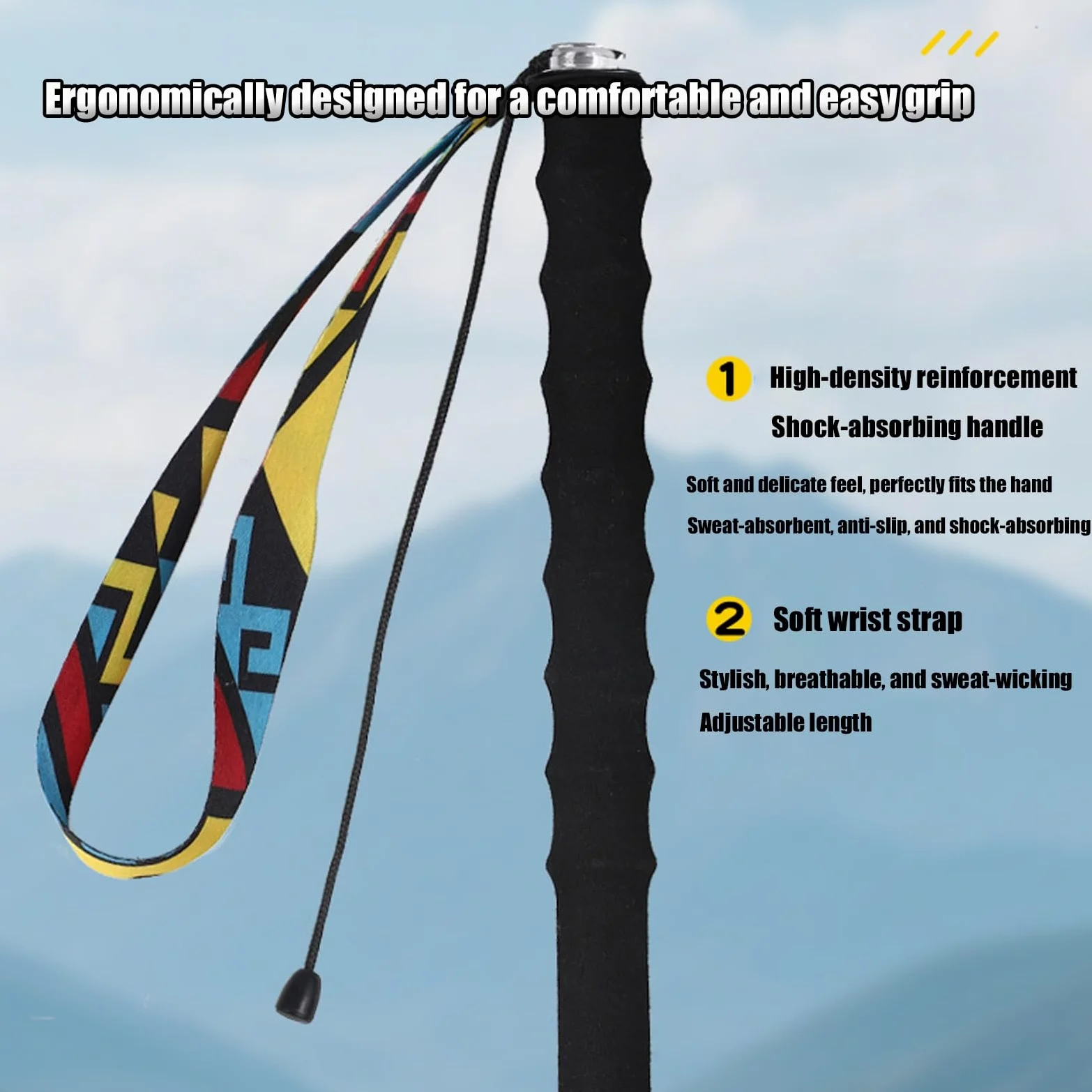 Juego de 2 Bastones Plegables para Senderismo, Bastones Ultraligeros y Plegables de Fibra de Carbono, Empuñadura de Espuma EVA, con Sistema Antichoque y Bloqueo Rápido