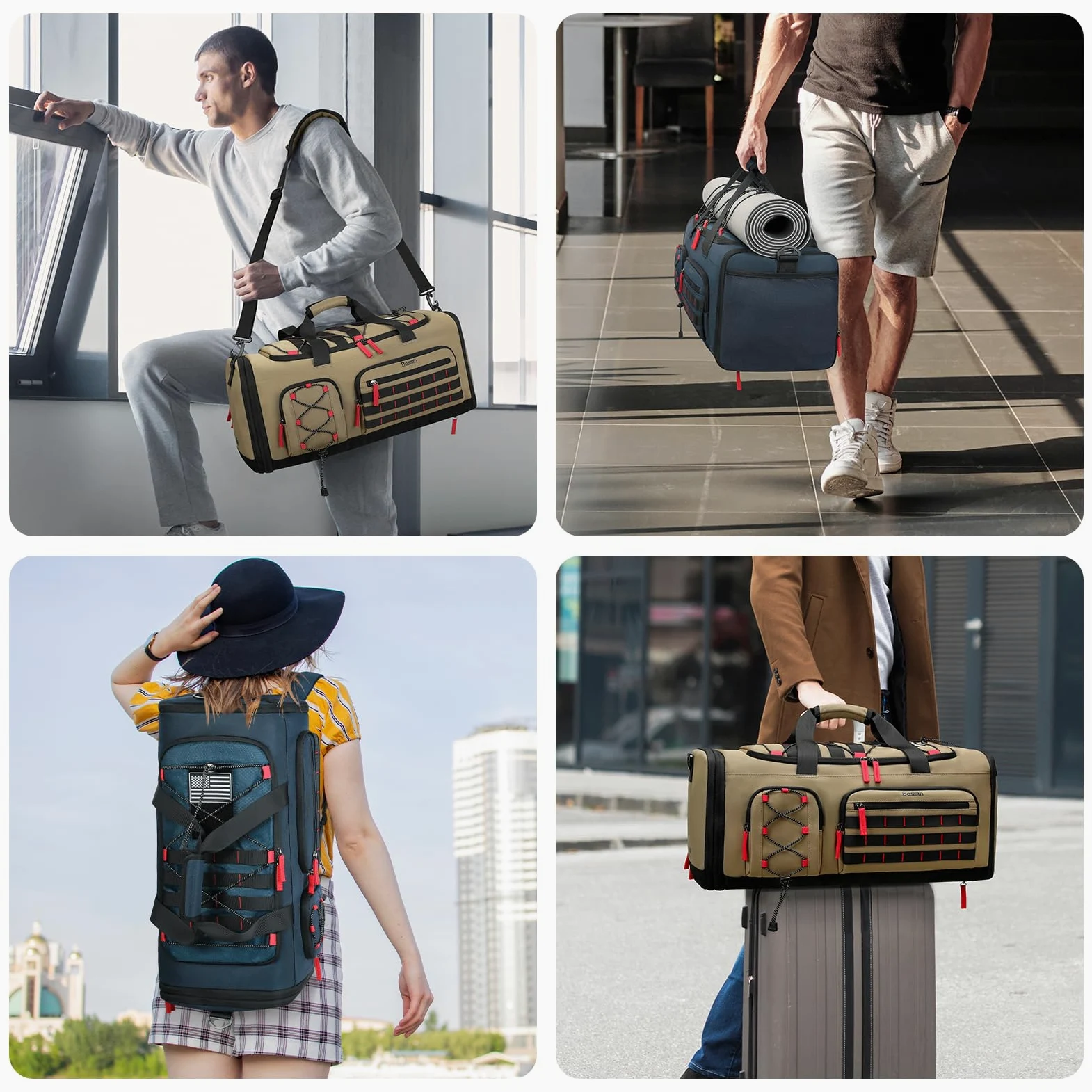 Bosstin - Bolsa de Deporte para Hombre y Mujer (45 L, Bolsa de Viaje, Bolsa de Deporte, Bolsa de Fin de Semana, Mochila de Noche con Compartimento para Zapatos