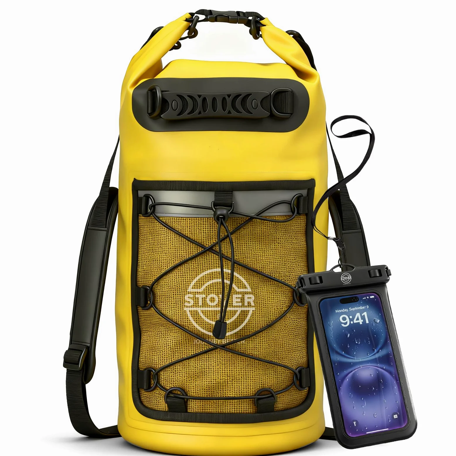 STOVER Bolsa seca impermeable de 25/30/40/55 L, mochila seca resistente con parte superior enrollable para kayak, canotaje, camping, hombres y mujeres, 25 l+ amarillo, 25L, Bolsa seca