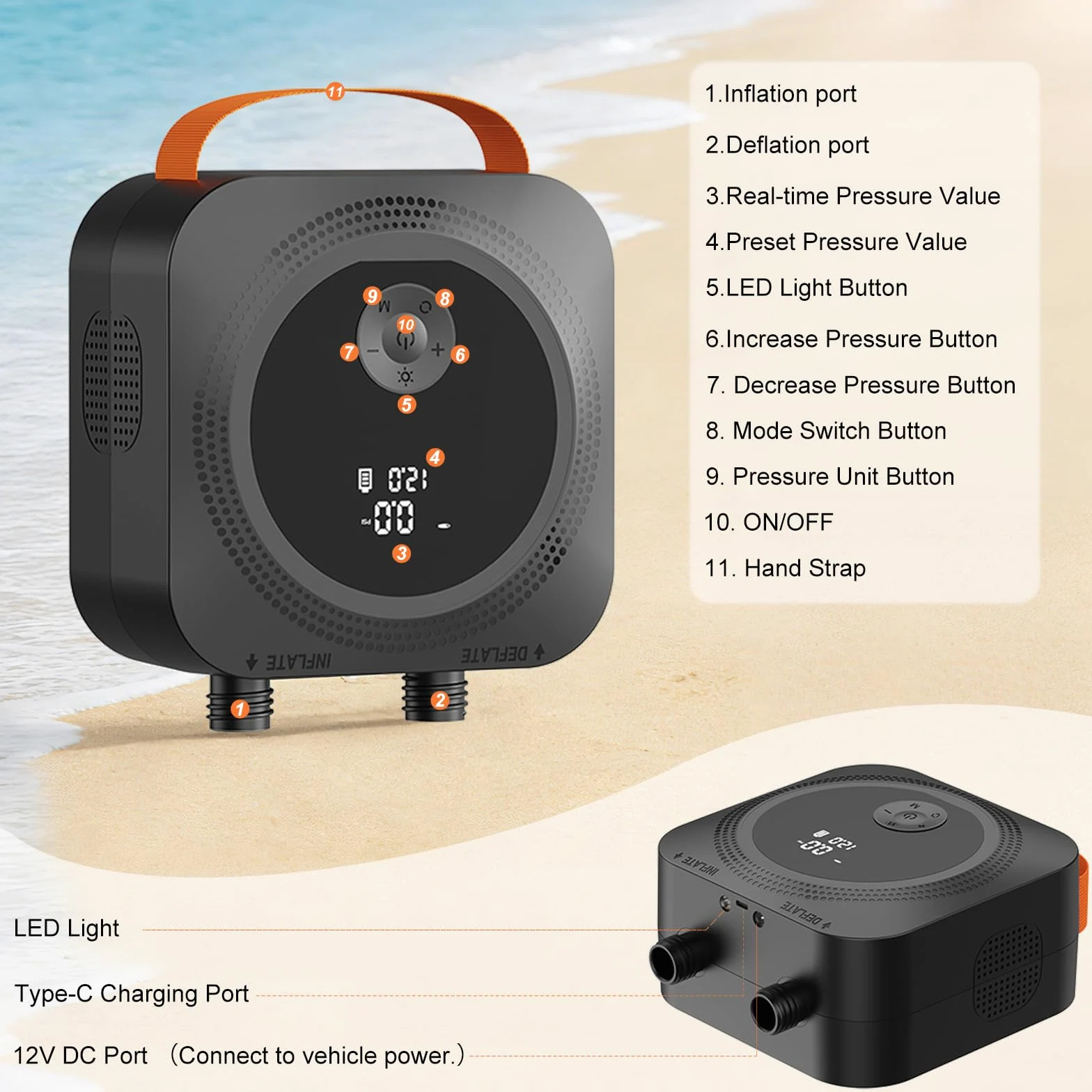 Bomba Sup Eléctrica con Batería, Bomba de Aire Eléctrica Sup de Alta Presión 22 PSI, Recargable, Inflado/Desinflado Inteligente, Apagado Automático para Tablas de Paddle Hinchables, Kayaks, Kitesurf