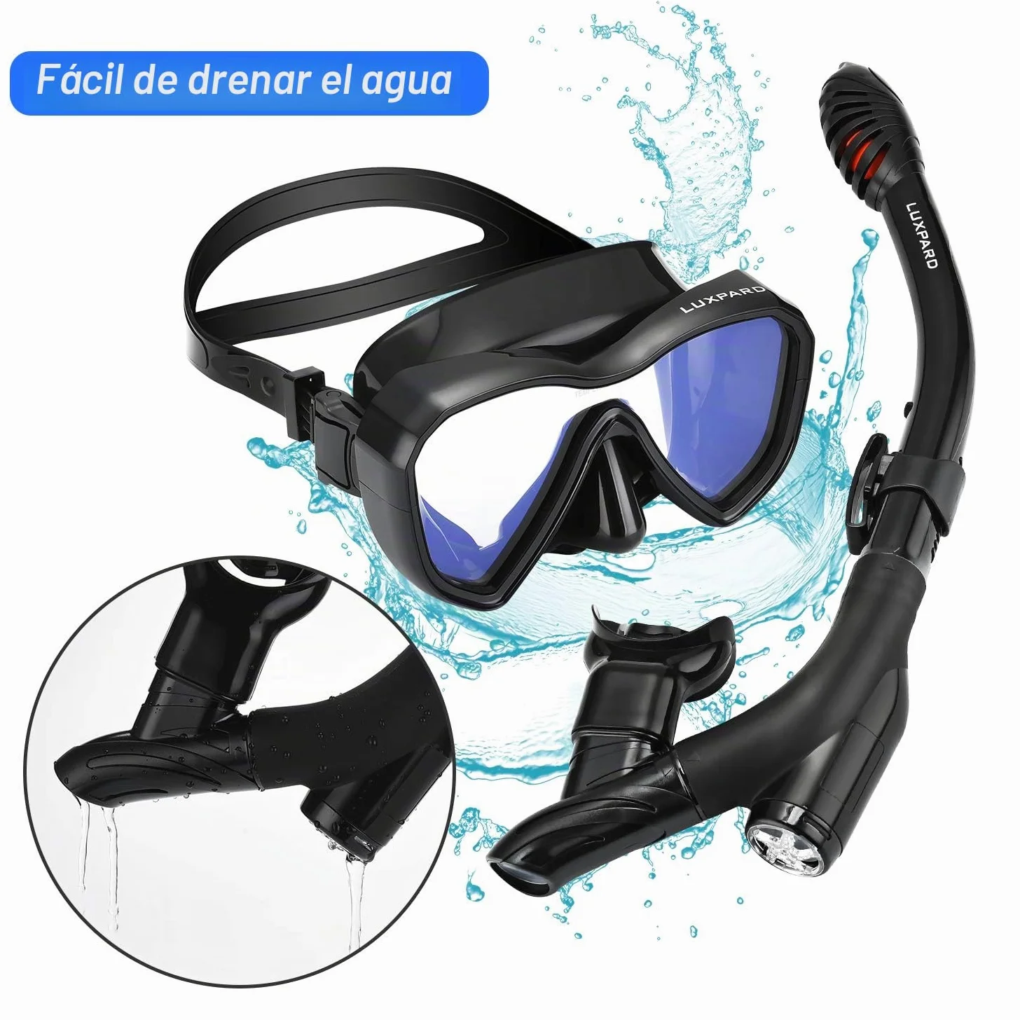 Gafas Buceo, Mascara Snorkel con Visión Panorámica Antivaho y Tubo Seco Antifugas, Equipo para Adultos y Jóvenes, Bolsa para Kit Incluida