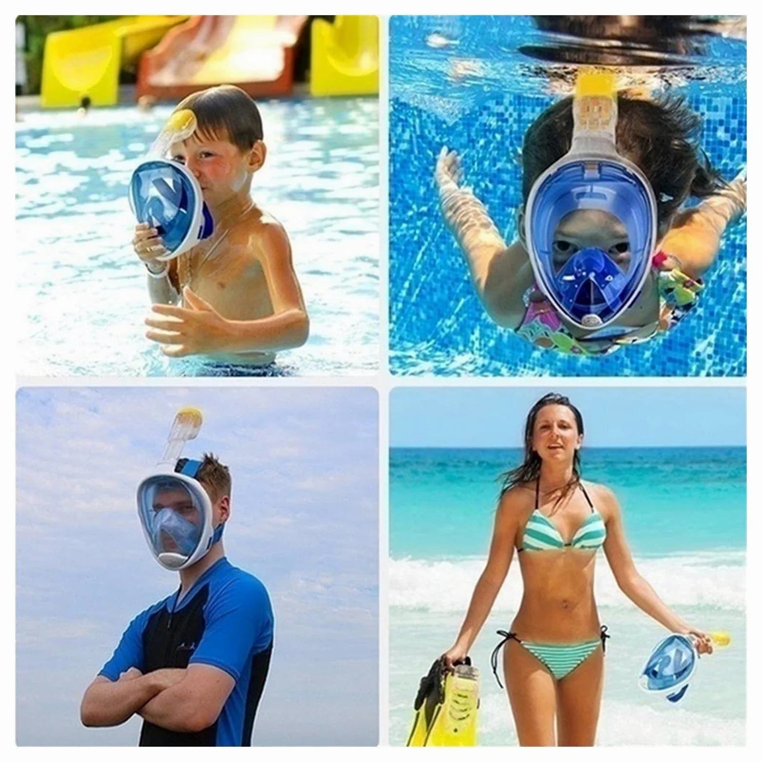 Scuba Swimming Mask Full Face Anti Fog Snorkeling Máscara de Buceo Pesca submarina Máscara Gafas (Azul Talla única) (BK Talla única)