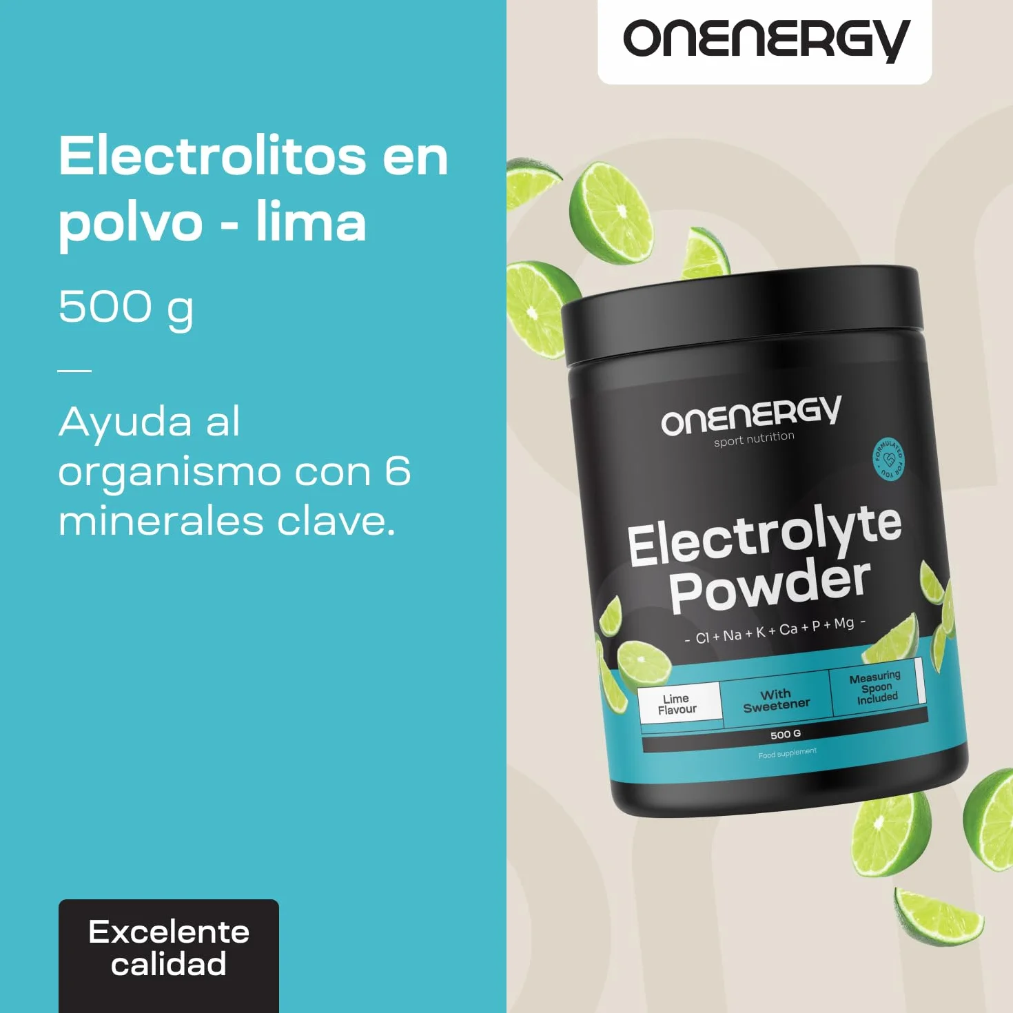 Electrolitos en polvo Lima 500 g 142 dosis Mezcla de 6 minerales Hidratación Apoyo muscular y nervioso