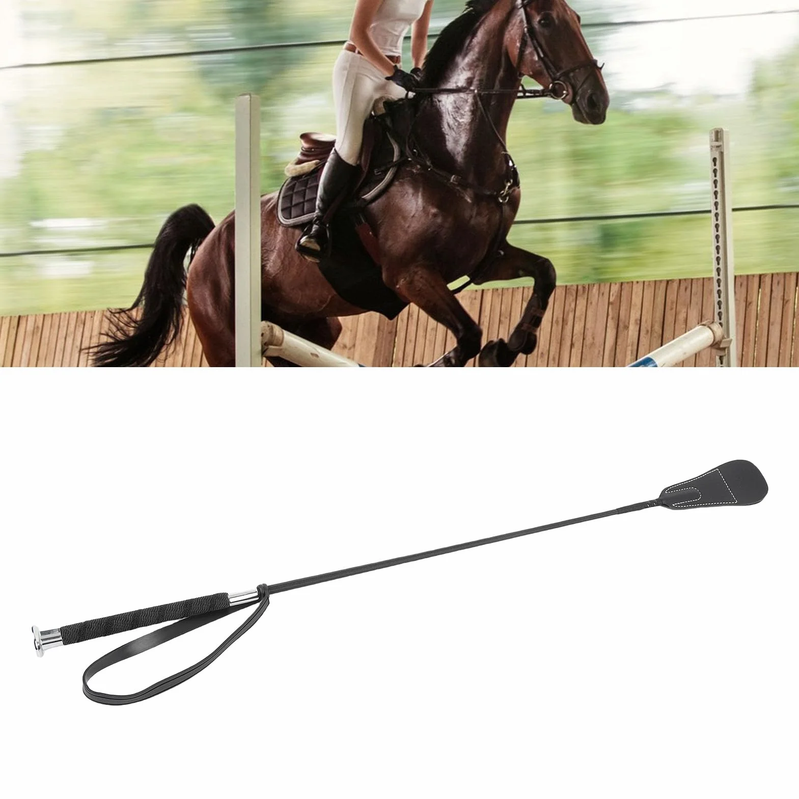 Látigo de Cuero Riding, Caballos Que Montaron Látigo con Palma de Muñeca de Goma, Ejercicio de Carrera Eventing de Pasos a Campo Traviesa Cropa de Salto de Salto de Salto de