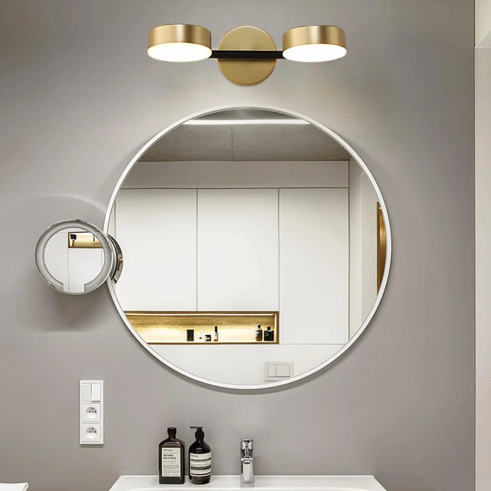 Mengjay Aplique LED Pared Giratoria 360° Moderno Dorado 3 Temperaturas 2 Luces Interior Baño Espejo
