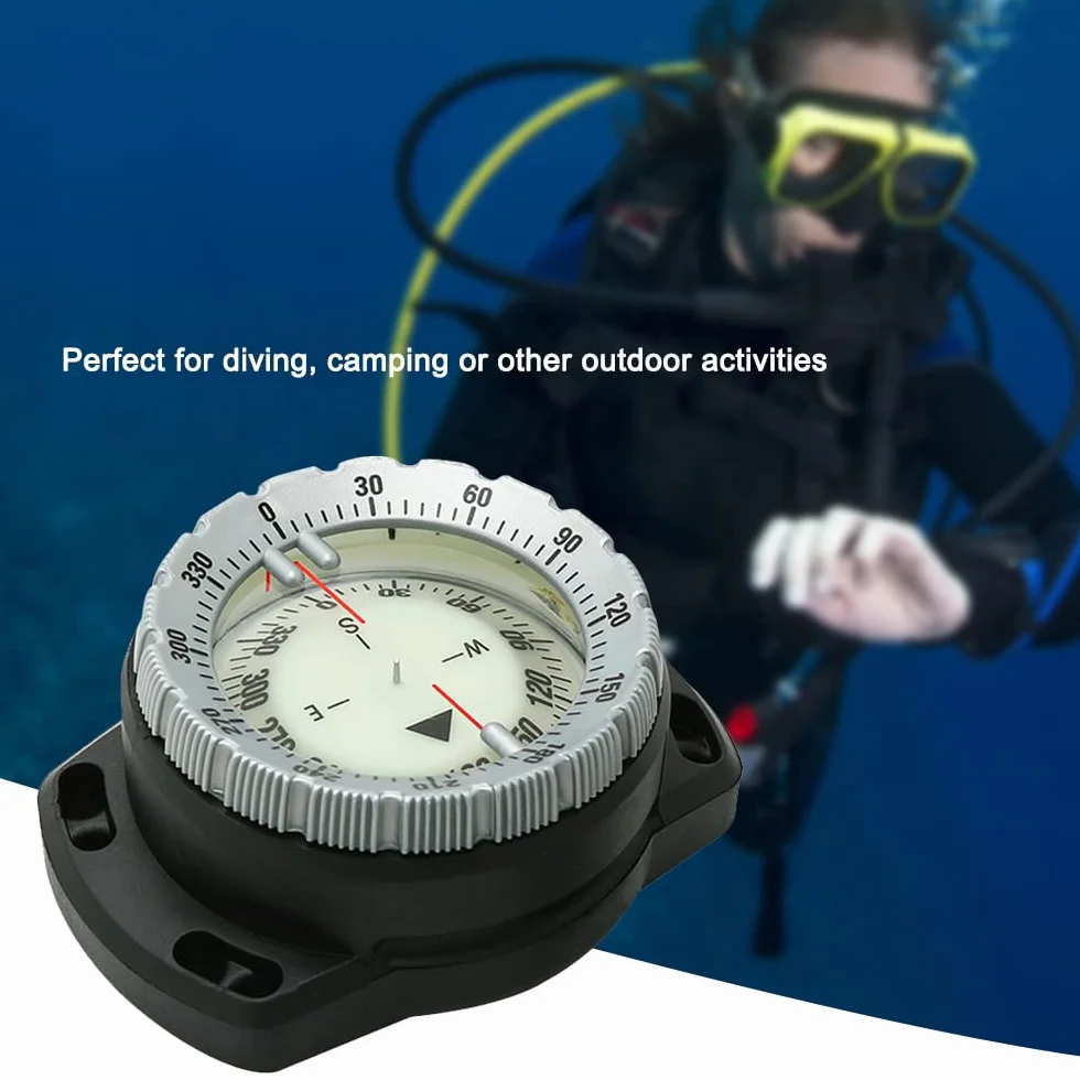 Brújula de Buceo Sumergible de 50 m, brújula de Buceo Luminosa, Herramienta de navegación Impermeable con Cuerda elástica para Buceo, Camping y Otras Actividades al Aire