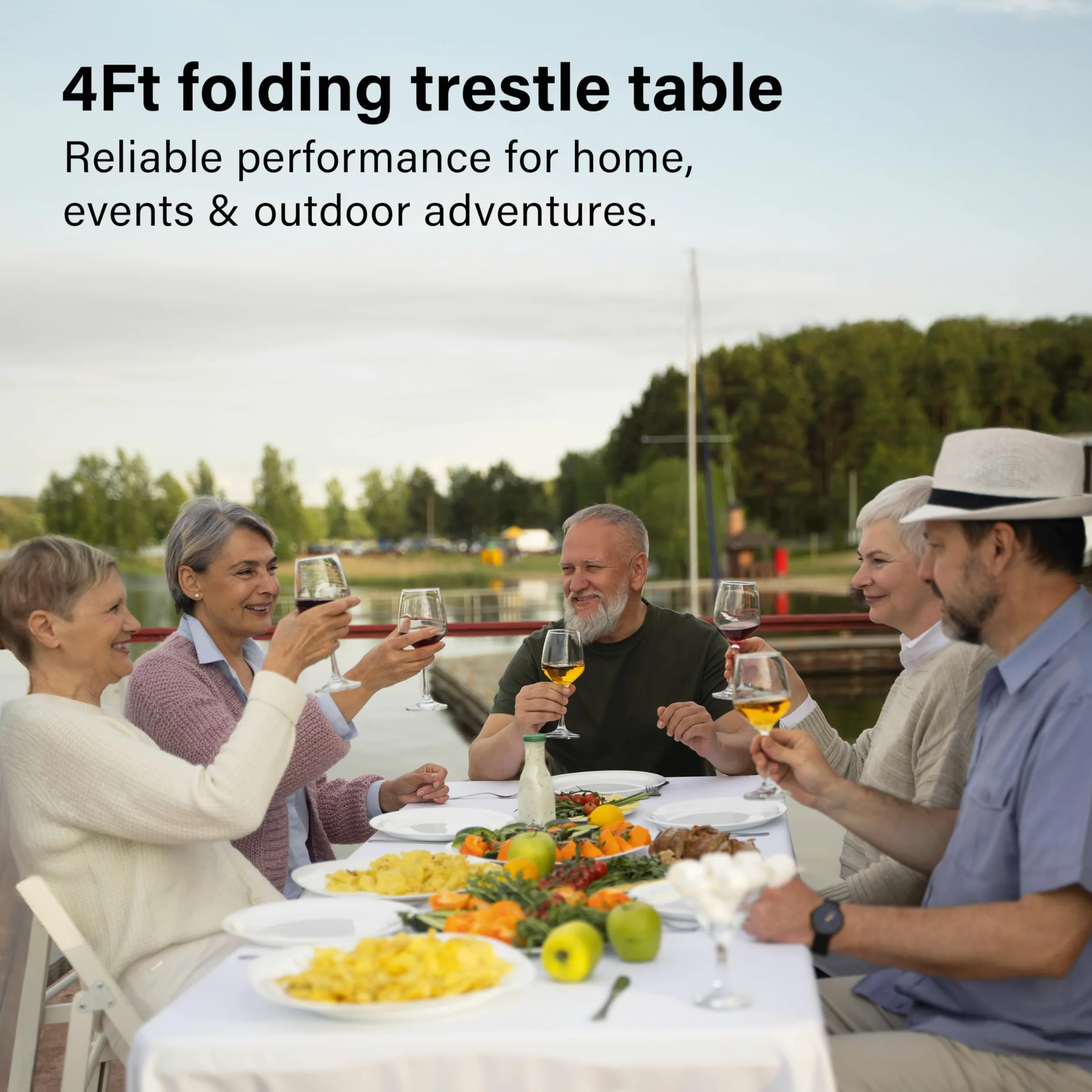 Mesa plegable rectangular de 1,22 m con patas ajustables para picnic al aire libre, mesa plegable portátil para camping, fiestas, jardín, barbacoa, playa, uso interior y exterior, catering de fiestas