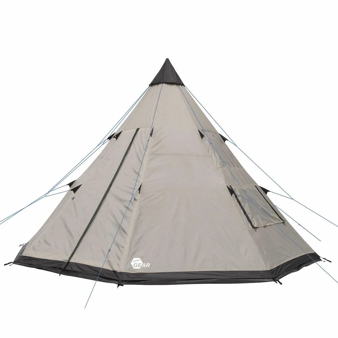 your GEAR Tienda Numana 400 Tienda tipi Familiar 4-6 Personas toldo para el Sol Altura de la Cabeza lámina Cosida para el Suelo Impermeable 5000 mm Gris Beige