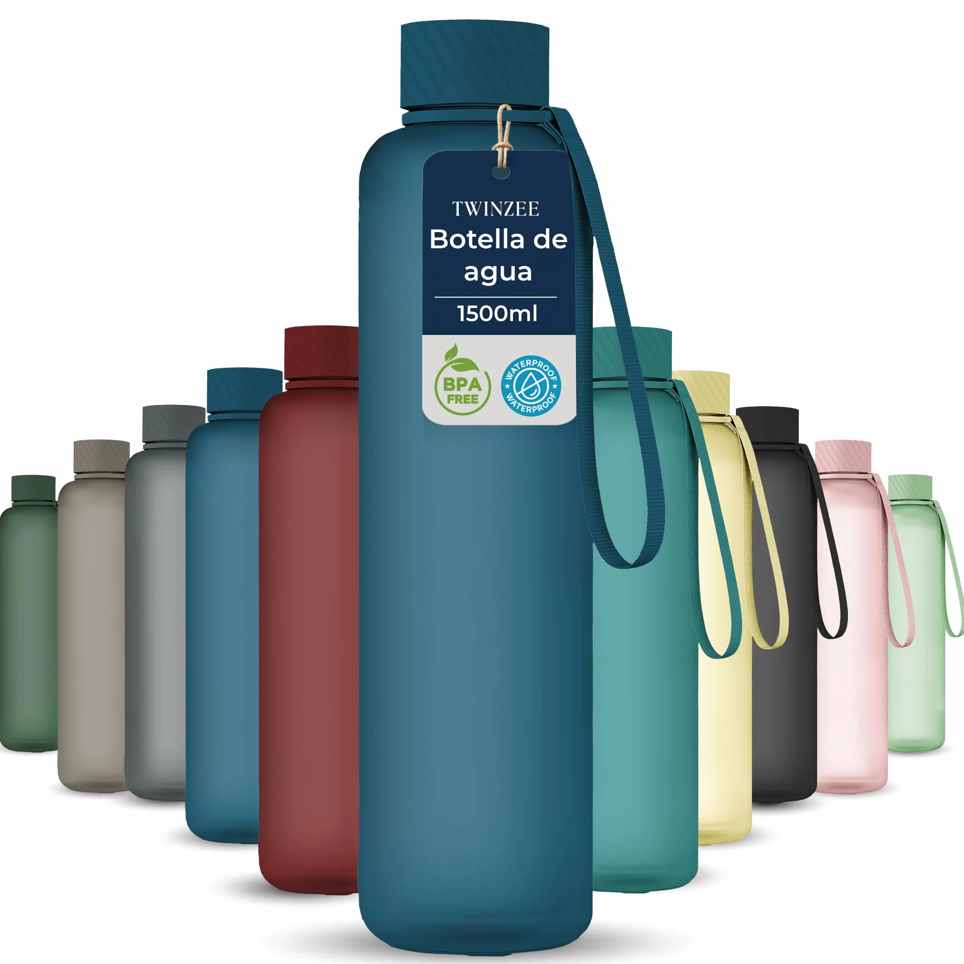 Twinzee Botella Agua 1,5 litro - Sin BPA & Antigoteo, Botella de Agua Deportiva, Oficina, Colegio, Gym, Cantimplora - Tritan Water Bottle, Azul Oscuro