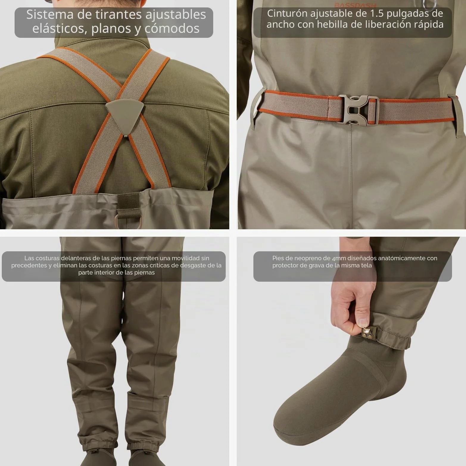 Bassdash Vadeadores para Hombre IMMERSE Tan Vadeadores Impermeables y Transpirables para la Pesca con Mosca Vadeadores de Pecho para la Caza Ligeros
