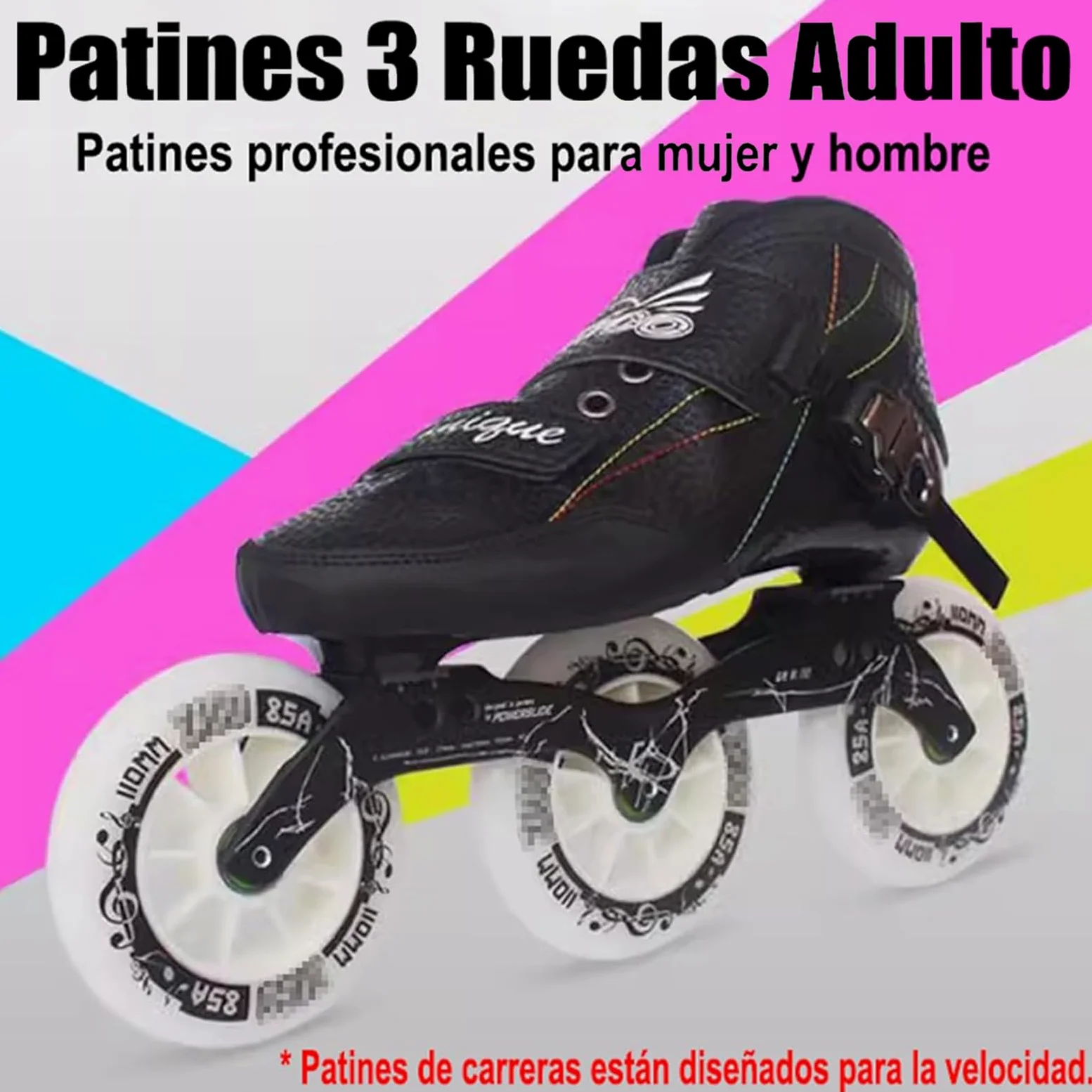 Patines En Línea Adulto Profesionale para Hombre Mujer, Patines De 3 Ruedas - Ruedas De Alta Velocidad, Chasis De Aluminio, Fibra De Carbono, Forro Transpirable, Diseño para Fitness Y Carreras