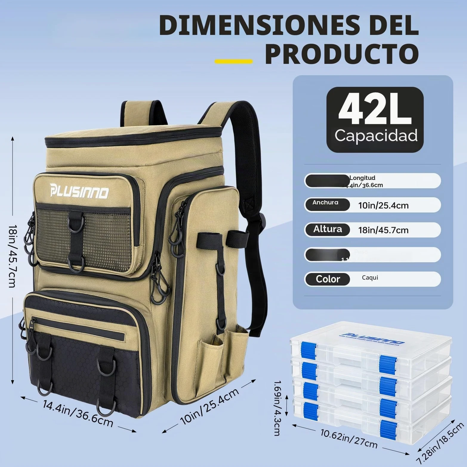 PLUSINNO Fishing Backpack With Tackle Boxes Mochila de pesca con cajas de aparejos Unisex adulto