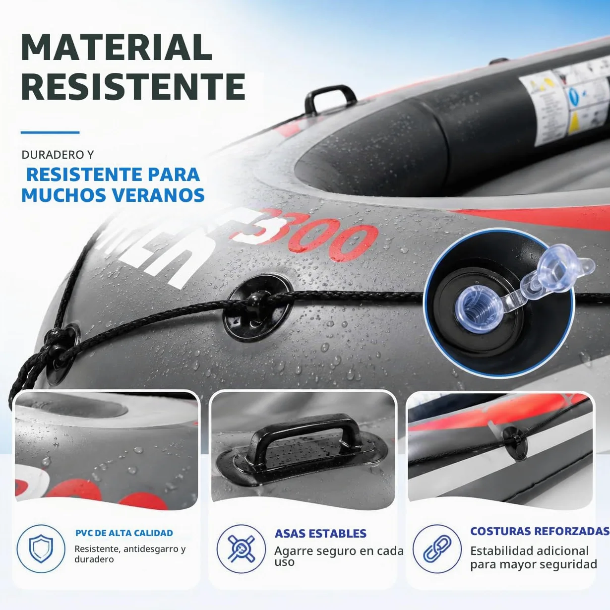 Bote inflable de 220 x 110 cm, para niños y adultos con pádel y cuerdas, barco inflable, bote de remo y bote de remos
