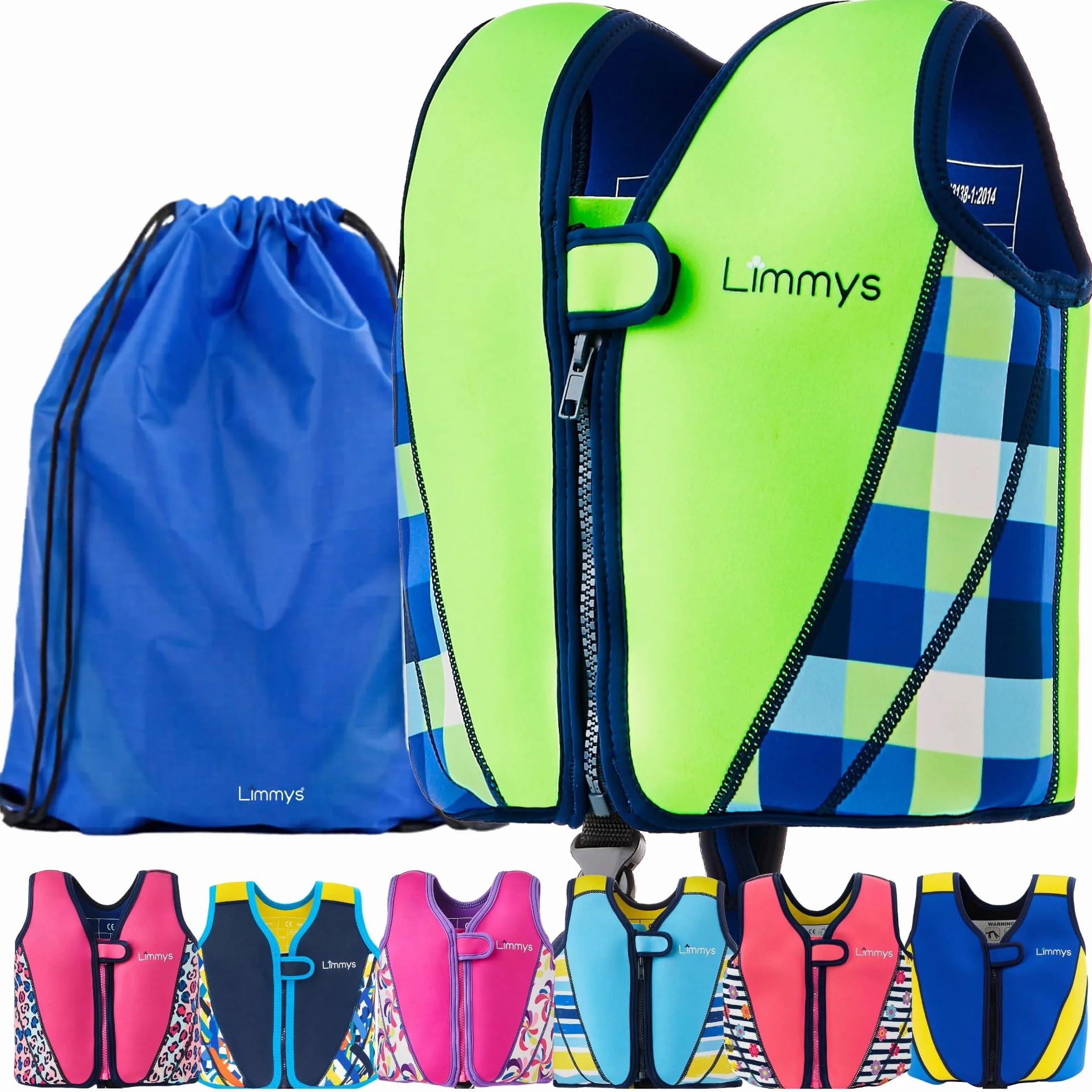 Chaleco de Natación Limmys para Niños – Sistema de Flotación Ajustable de 8 Paneles, Certificado CE, Neopreno Suave