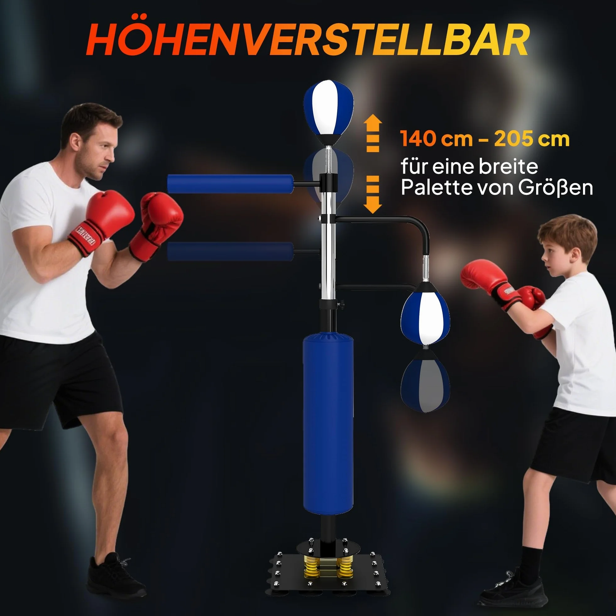 SPORTNOW Boxsack freistehend 140-205cm aufblasbarer Standboxsack mit Pumpe, Saugfuß 2 Reflexsbälle Punchingball Set höhenverstellbar Kickboxsack Speed Ball für Erwachsene Jugendliche Krafttraining