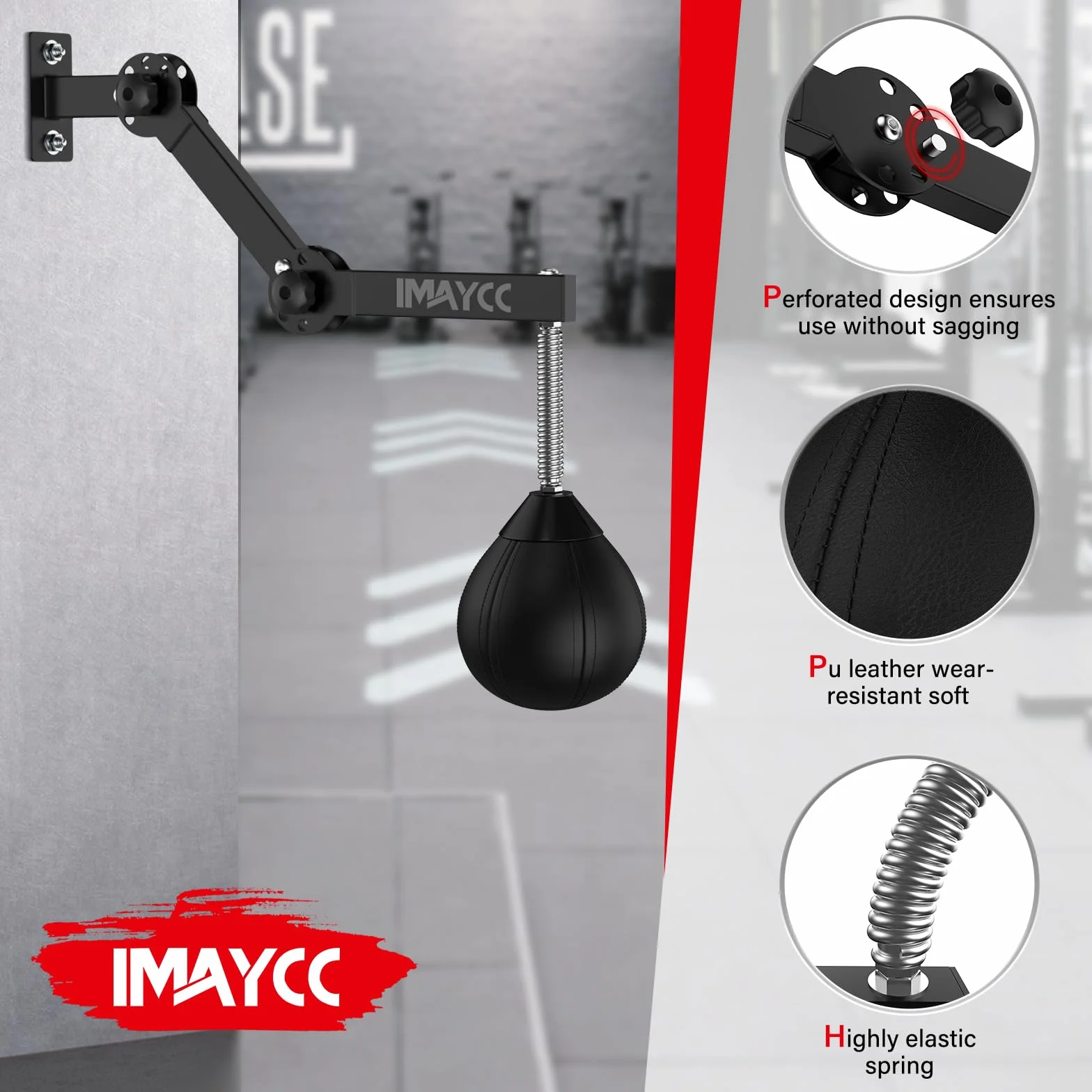 IMAYCC Speed Punchingball, soporte de pared para saco de boxeo, altura ajustable y plegable, pera de boxeo, saco de boxeo colgante para niños, adolescentes y adultos, para entrenamiento en el gimnasio