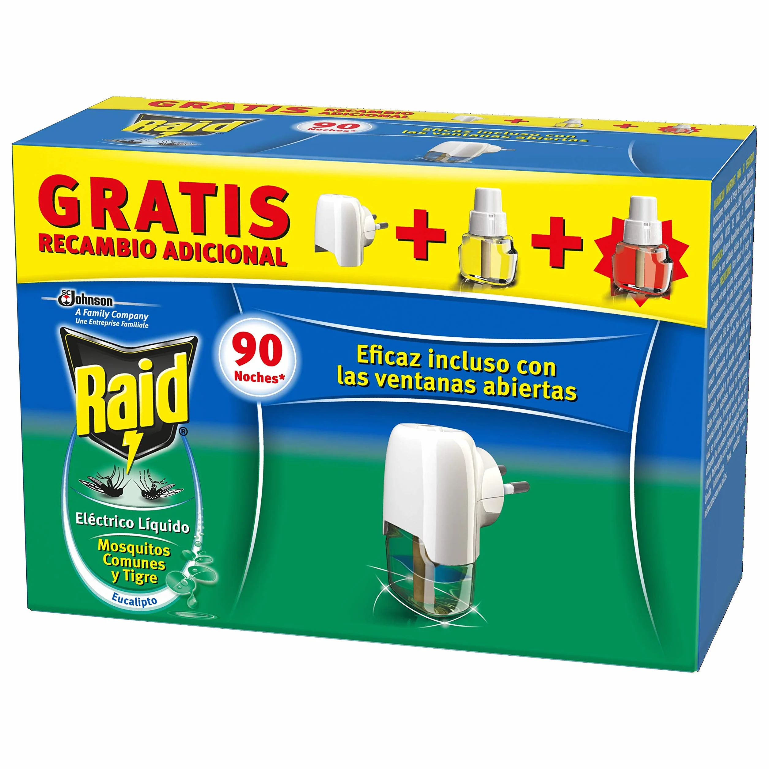 Raid Difusor Eléctrico Anti Mosquitos Comunes y Tigre Aroma Eucalipto con 2 Recambios Blanco