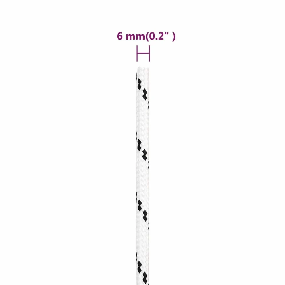 Cuerda para barco trenzada, color blanco, 6 mm x 100 m, poliéster, resistente a los rayos UV, resistente a la abrasión, resistente al agua salada, ideal para barco, camping, jardín, exterior