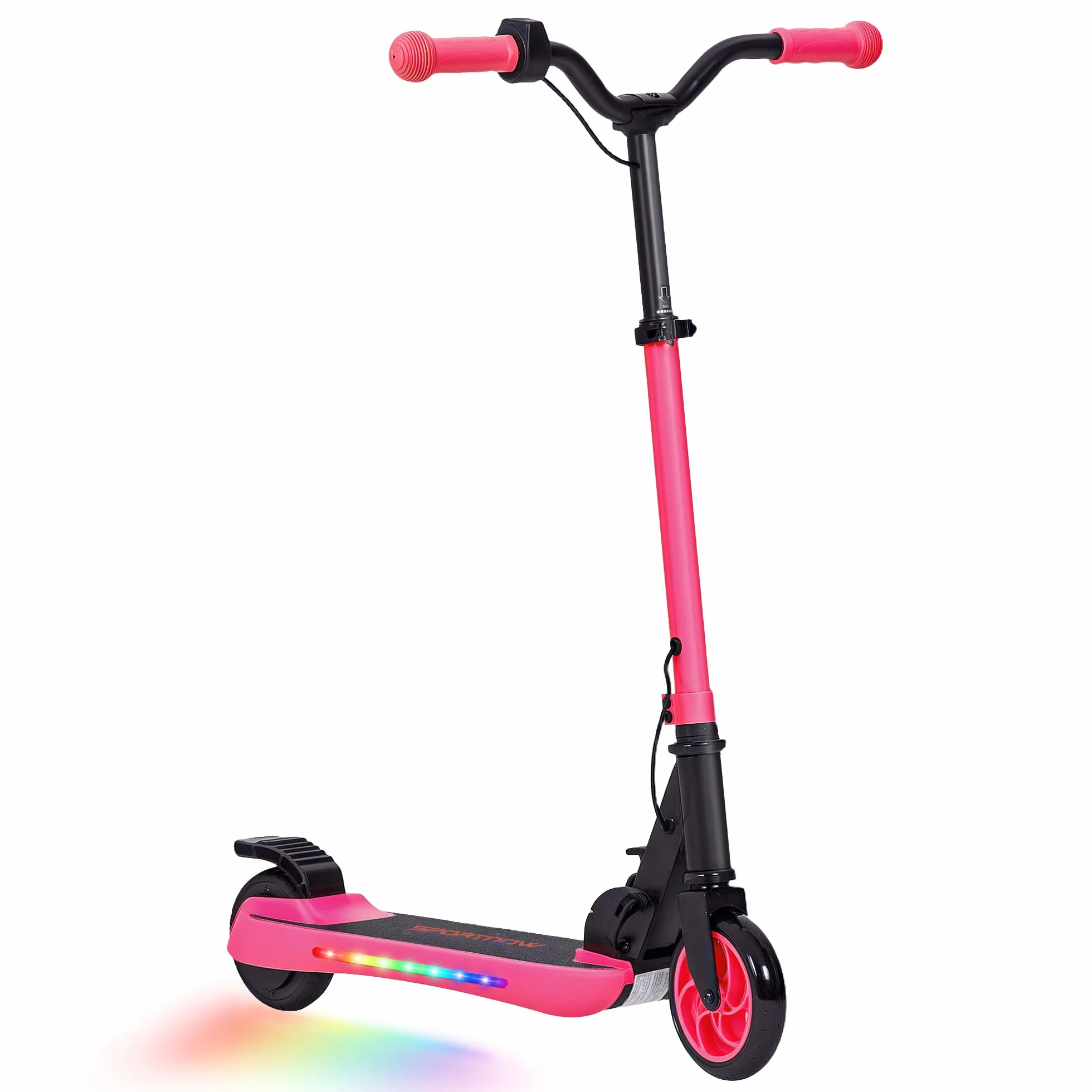 SPORTNOW Patinete Eléctrico Plegable MAX 10 KM/H Patín Eléctrico de +6 Años Motor 120 W Autonomía 6 KM Ruedas de 5" - 5,5" Freno Posterior Altura Ajustable Luces LED y Marco de Aluminio