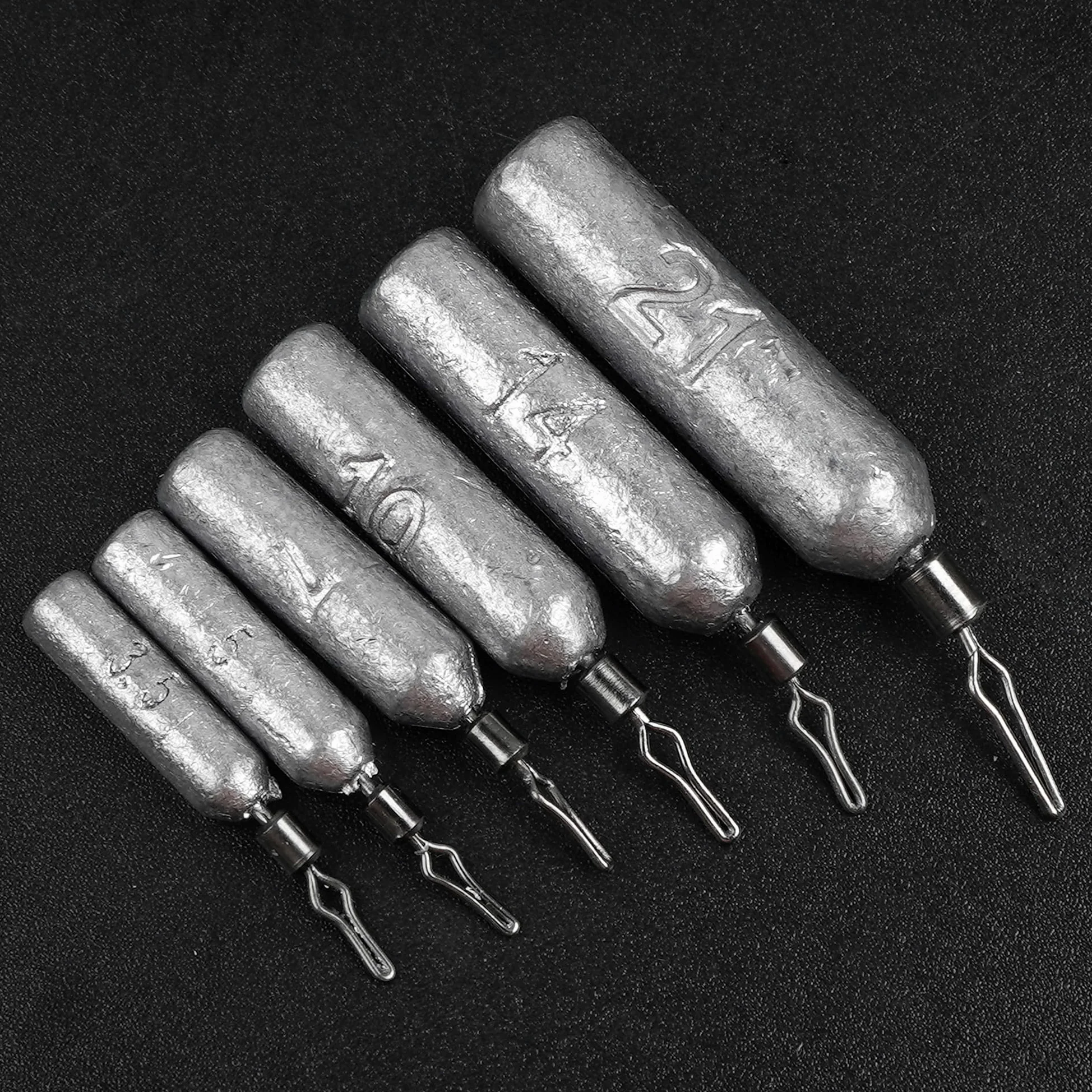 Paquete de 30 plomos de pesca con pivotes rodantes, plomos delgados, con forma de lápiz, peso de deriva, bajo derecho, cilindro extraíble para pesca de gato (20 g, 30 unidades)