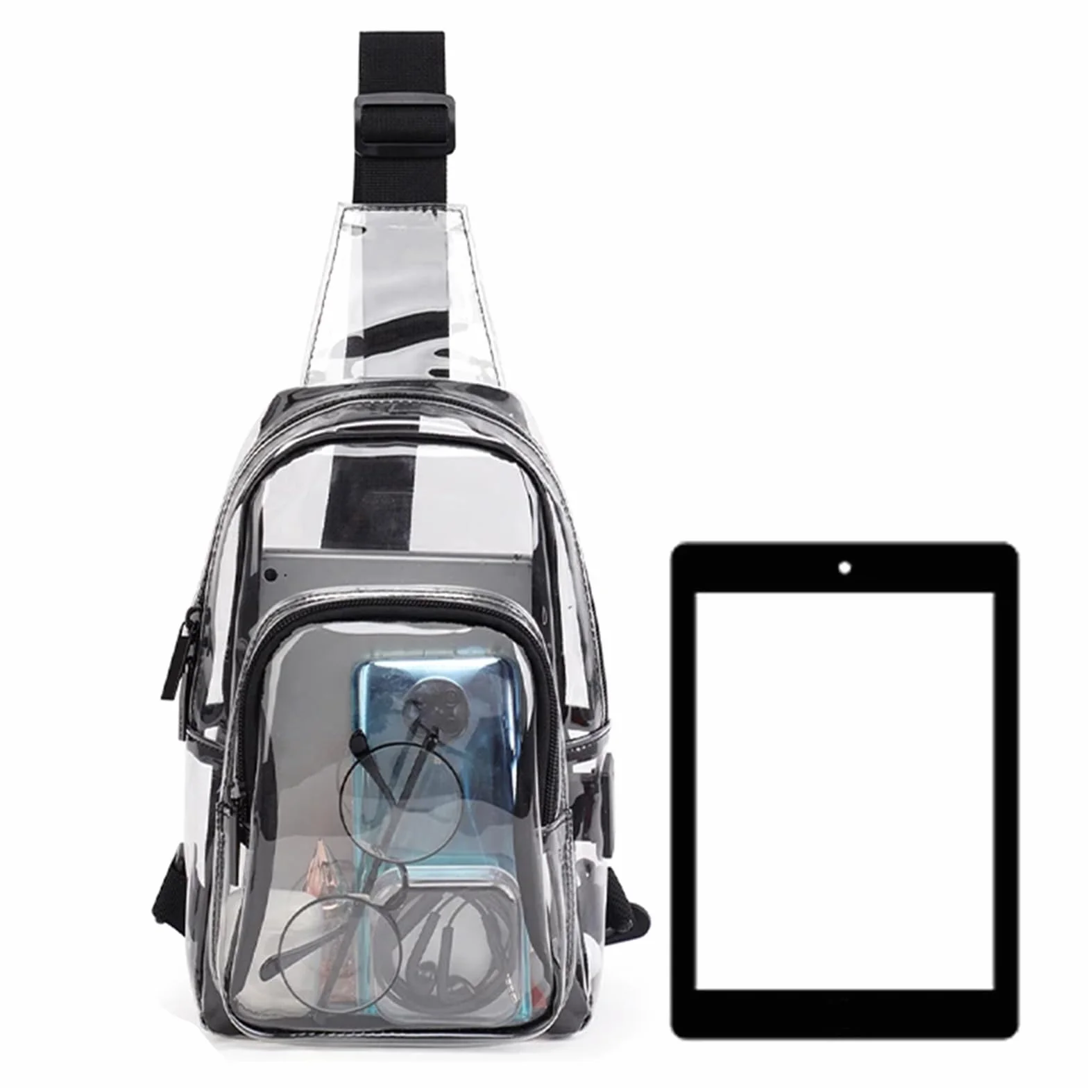 Morain Bolsas cruzadas, bolsa transparente aprobada por el estadio, mochila cruzada, mochila simple para el pecho, bolsa bandolera para eventos de estadio, conciertos, Black